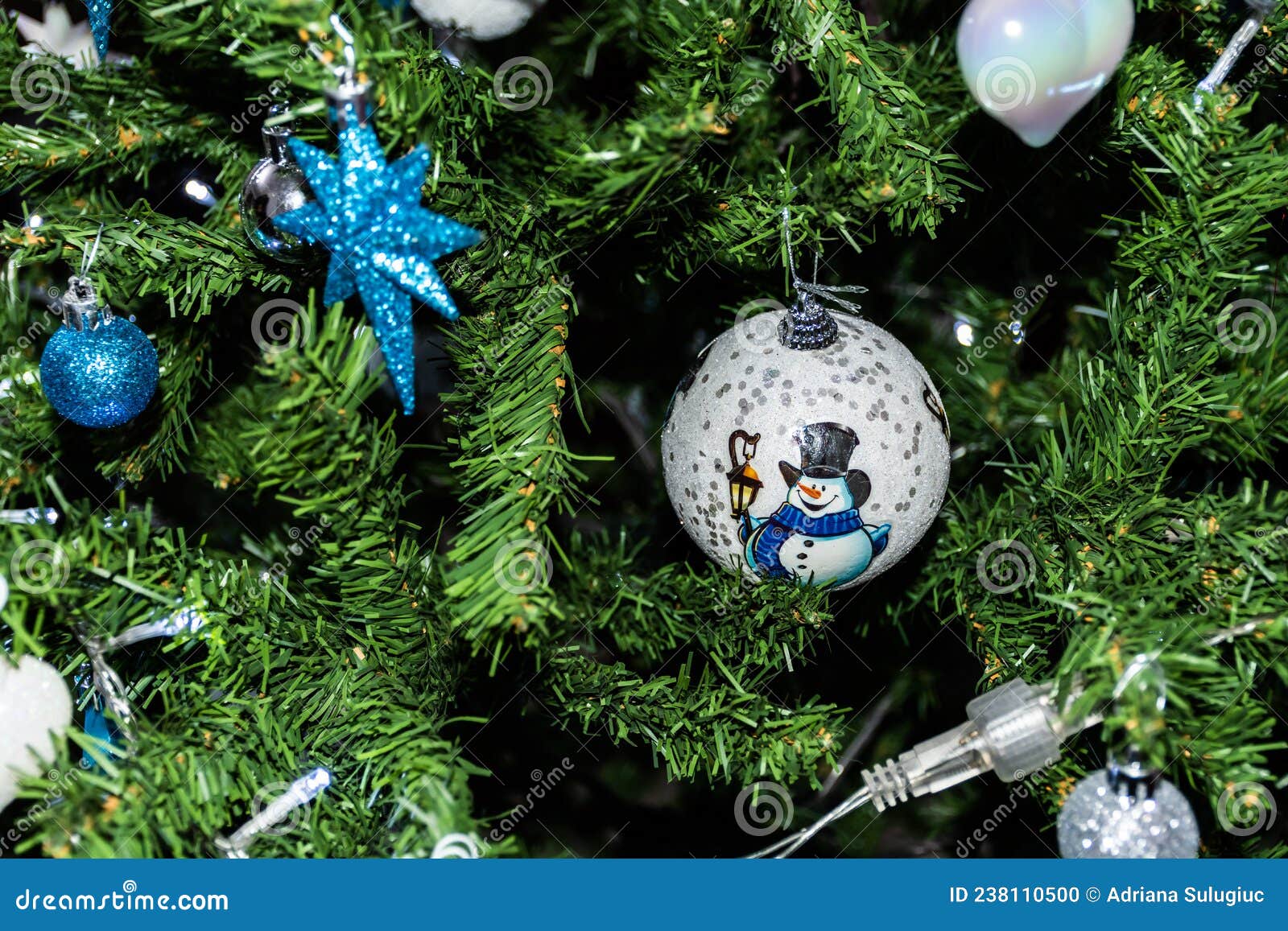 Christmas Tree with Decorations and Lights Stock Photo Image of