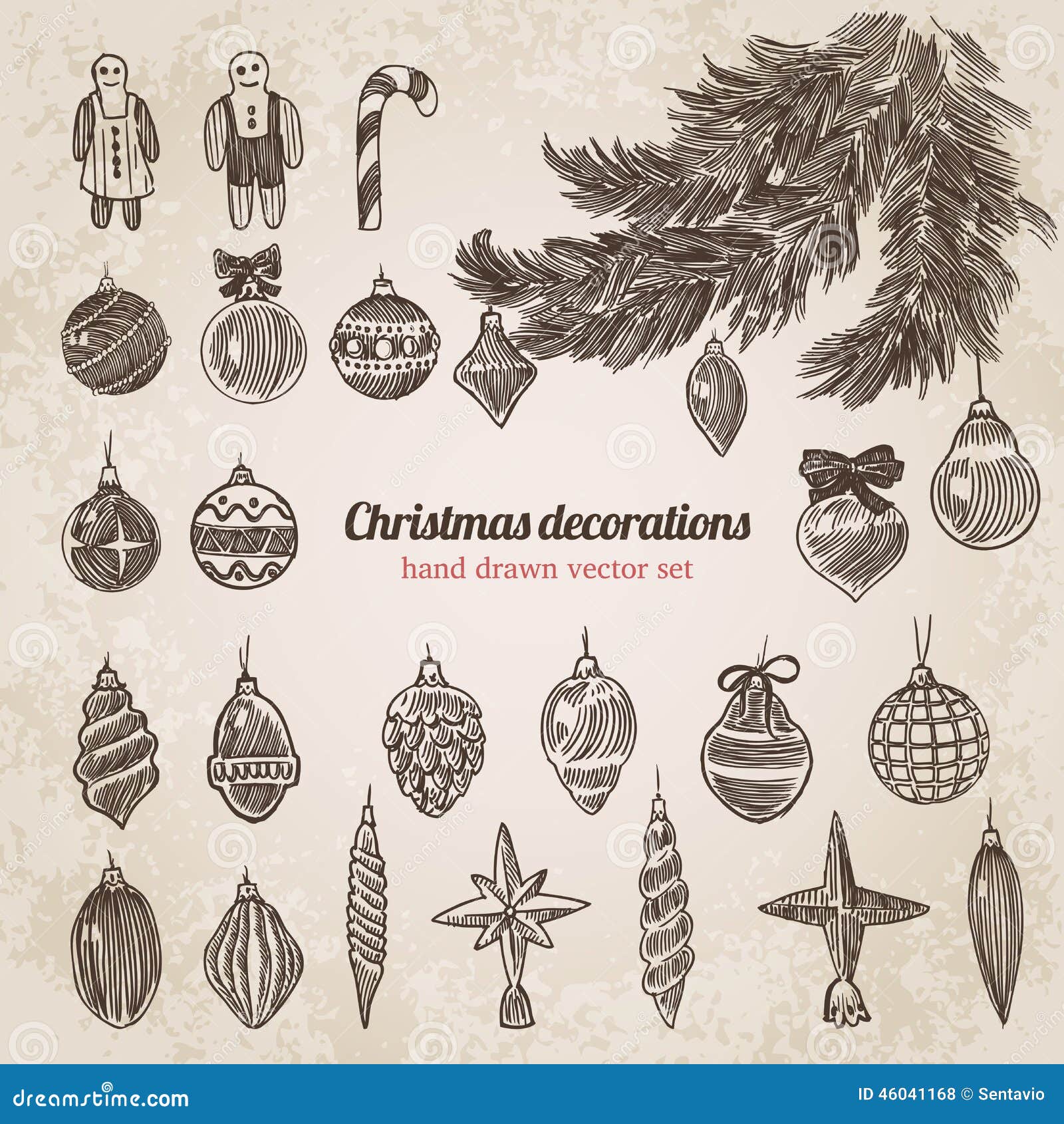  Christmas  Tree Decorations  Set Handdrawn Style Template 