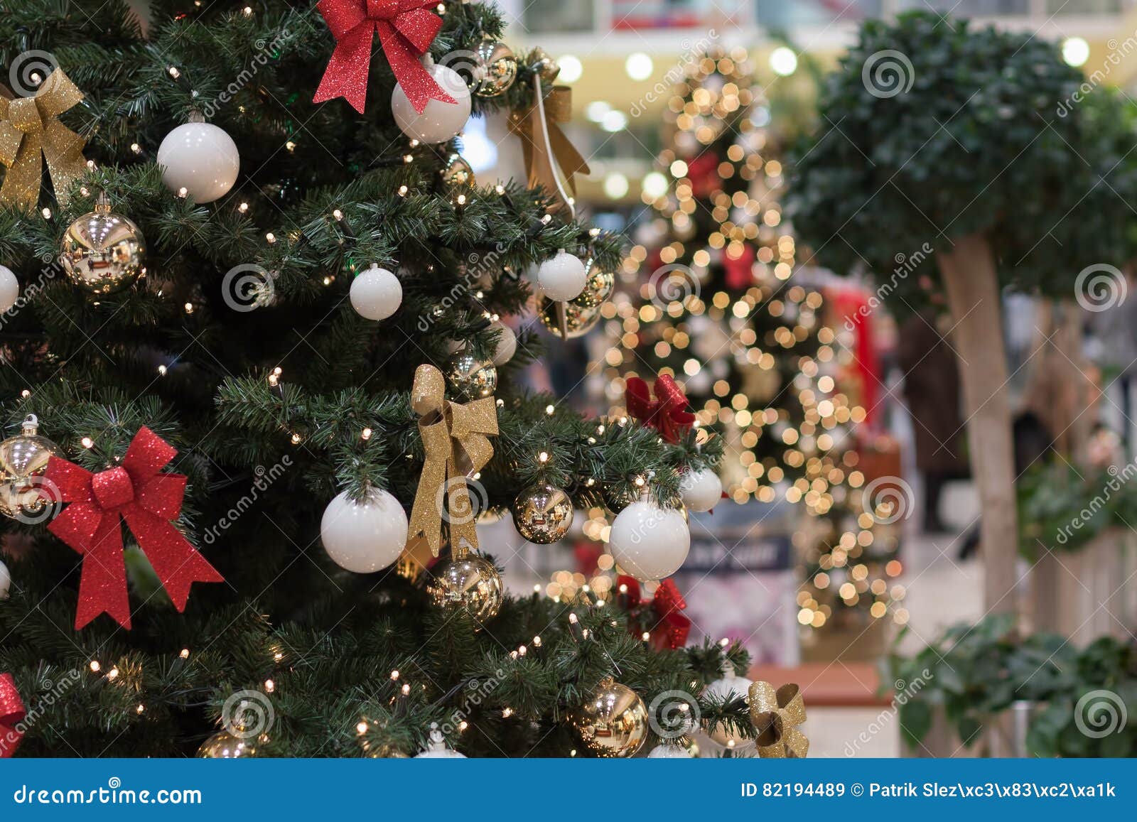 Christmas Tree with Decorations at Shopping Center Olympia Stock Image