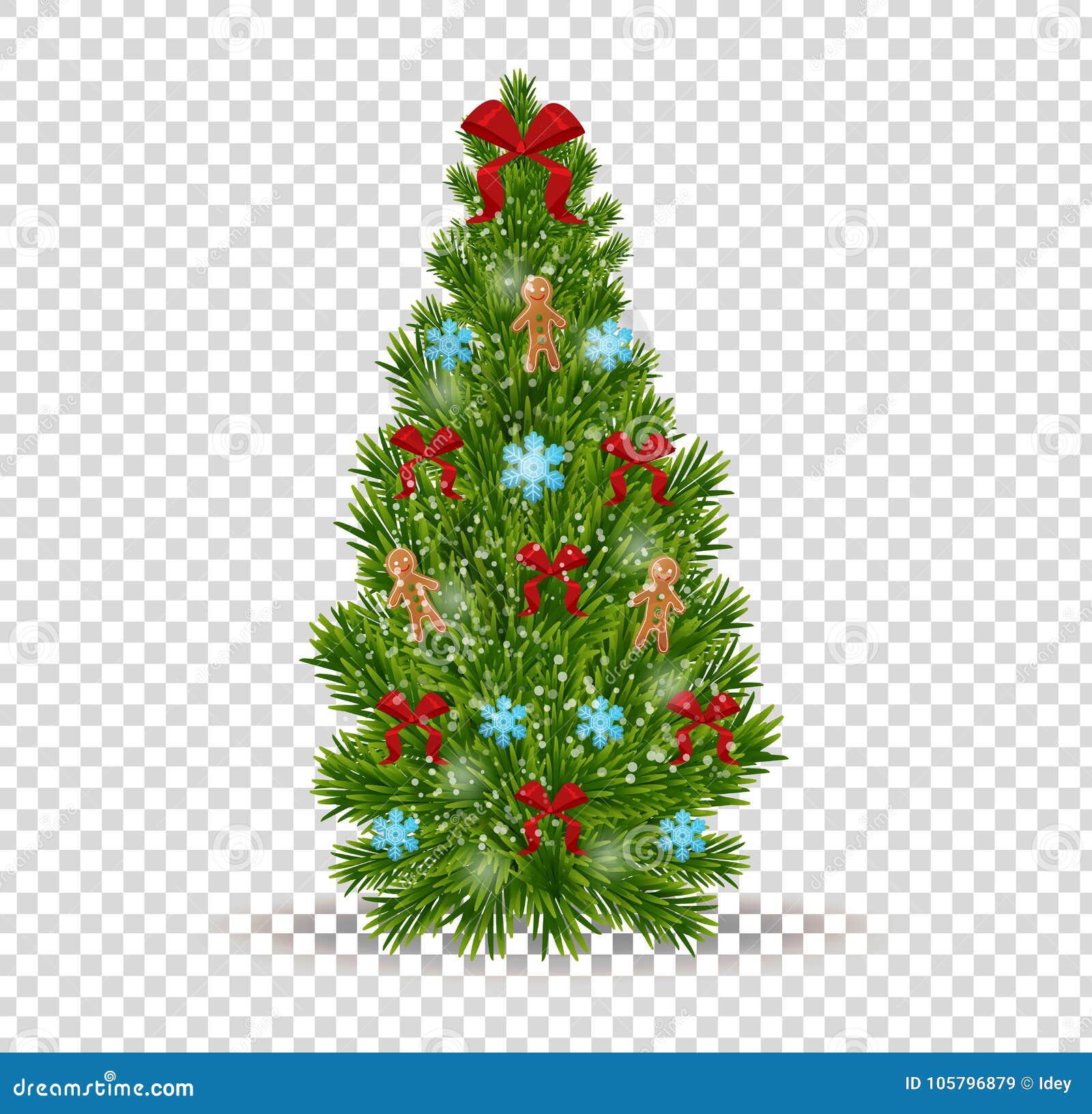 christmas tree with decorative bow, snowflakes, toys, decorations, festive garlands.