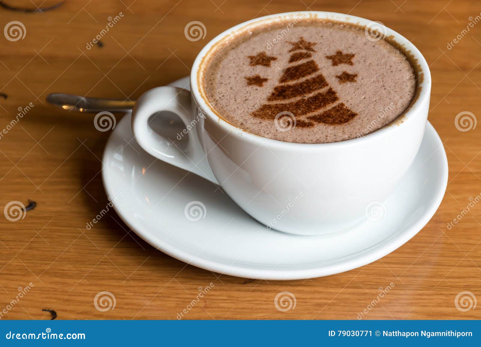 Christmas Tree, Drawing On Latte Art Coffee Cup Stock Image - Image of