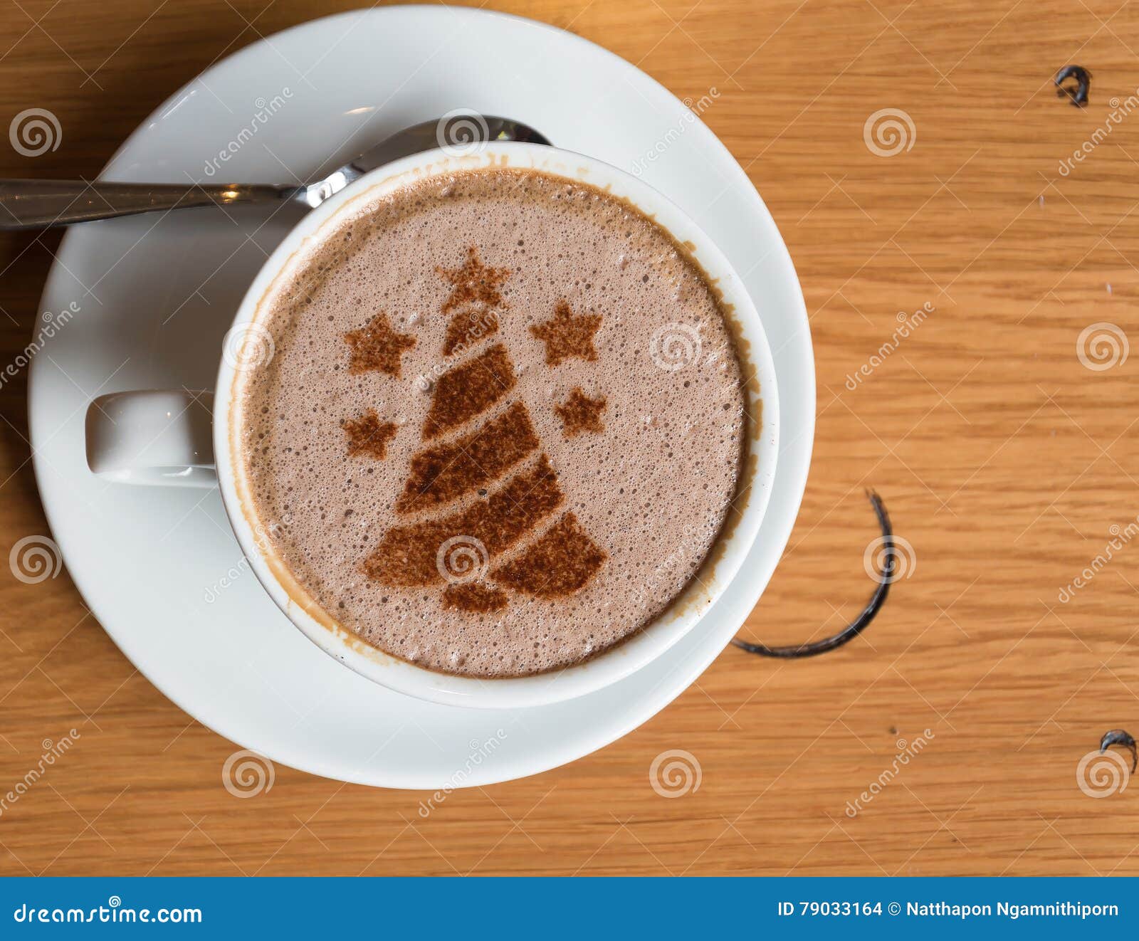 Christmas Tree, Drawing on Latte Art Coffee Cup Stock Photo - Image of