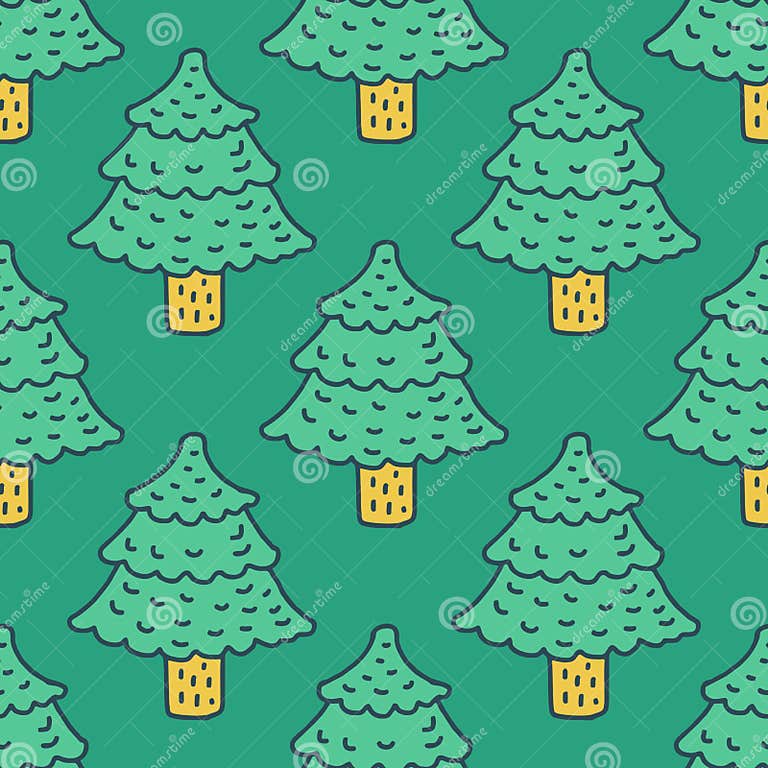 Christmas Tree Drawing Pattern. Fir Cartoon Style Stock Vector ...