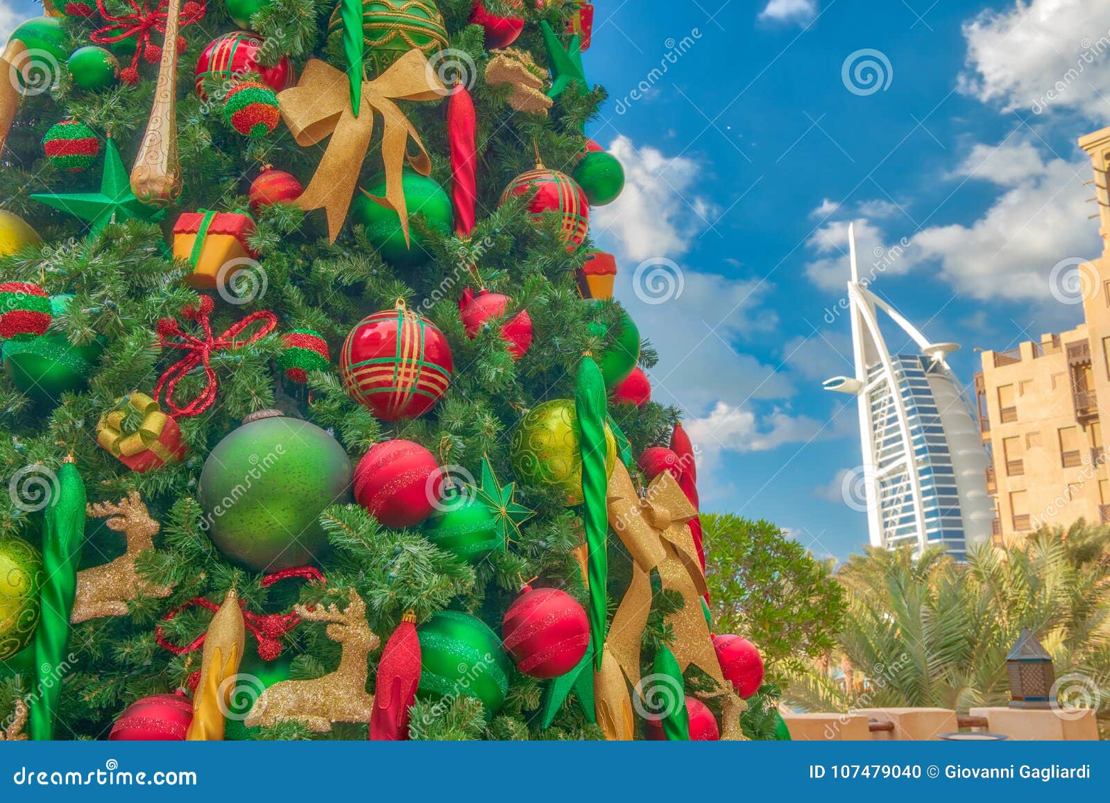Christmas Tree in Dubai. Holiday and Travel Concept Stock Photo Image