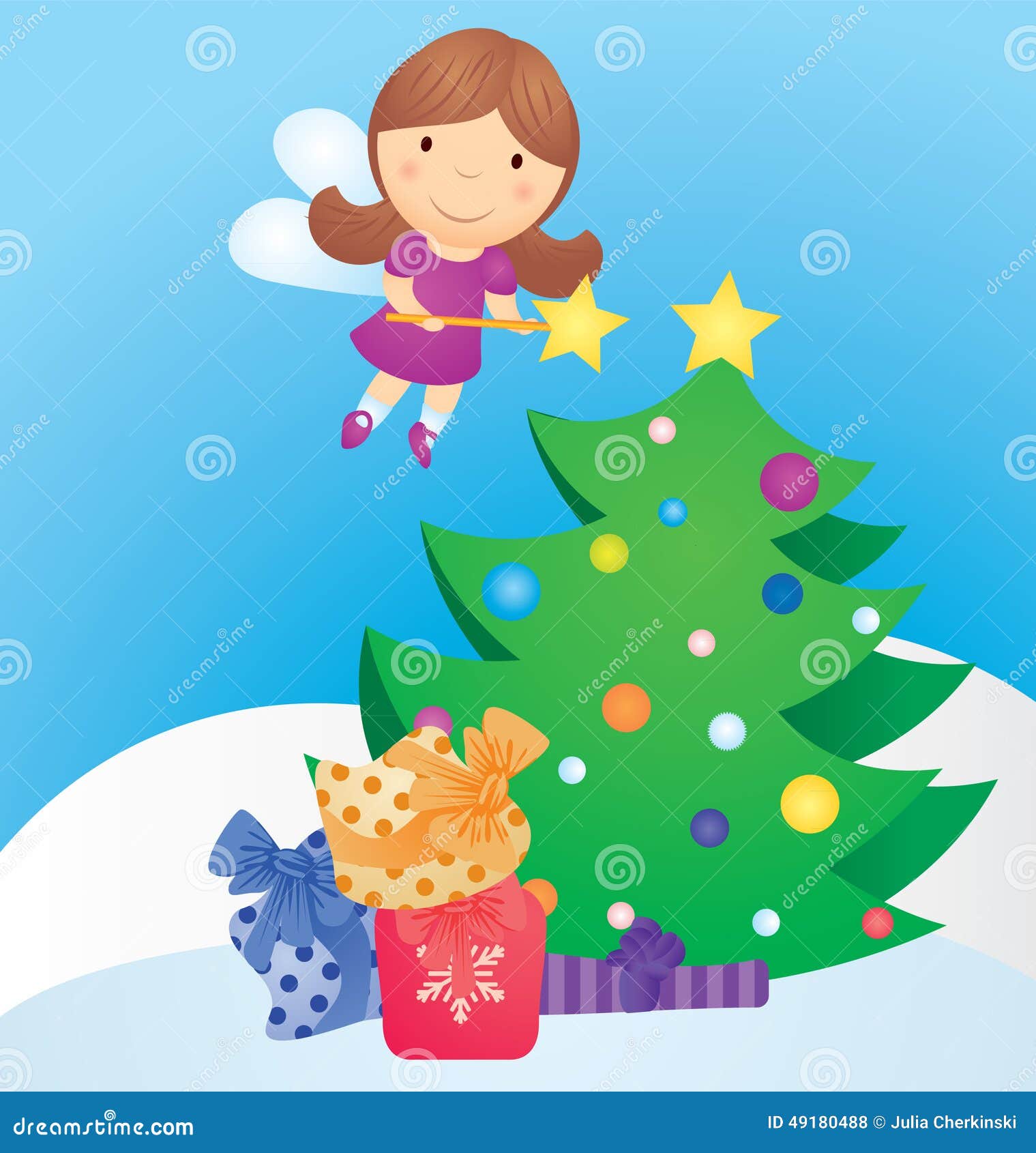 Christmas Tree and Fairy Cartoon Stock Illustration Illustration of