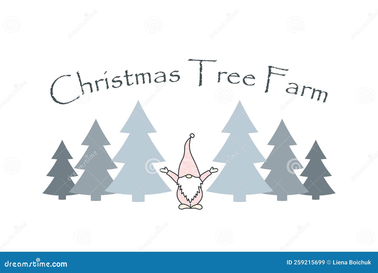 Christmas Tree Farm Flat Vector Illustration, Scandinavian Gnome