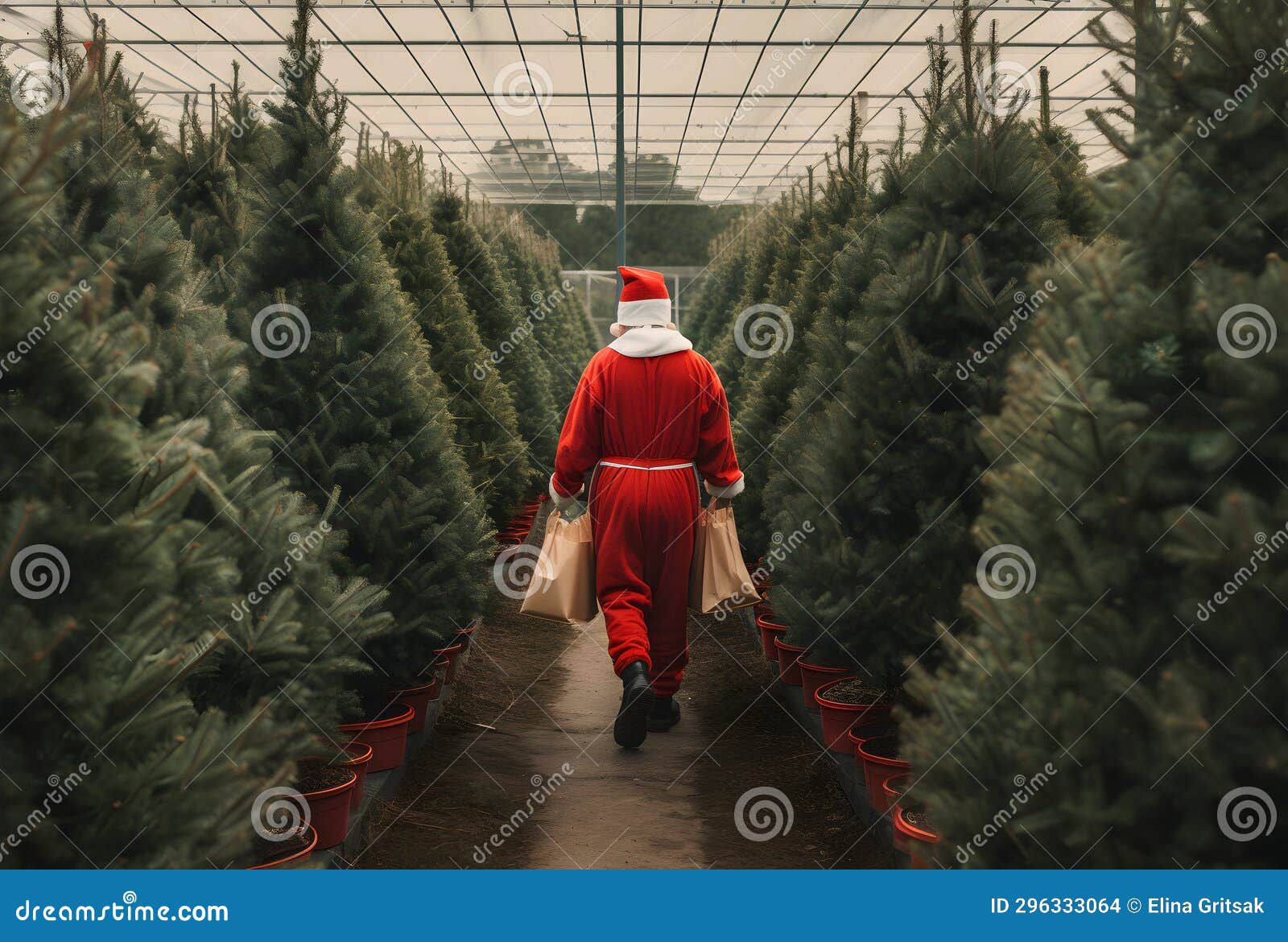 Christmas Tree Farm, Santa Carries Tree, Christmas Time, Stock Photo