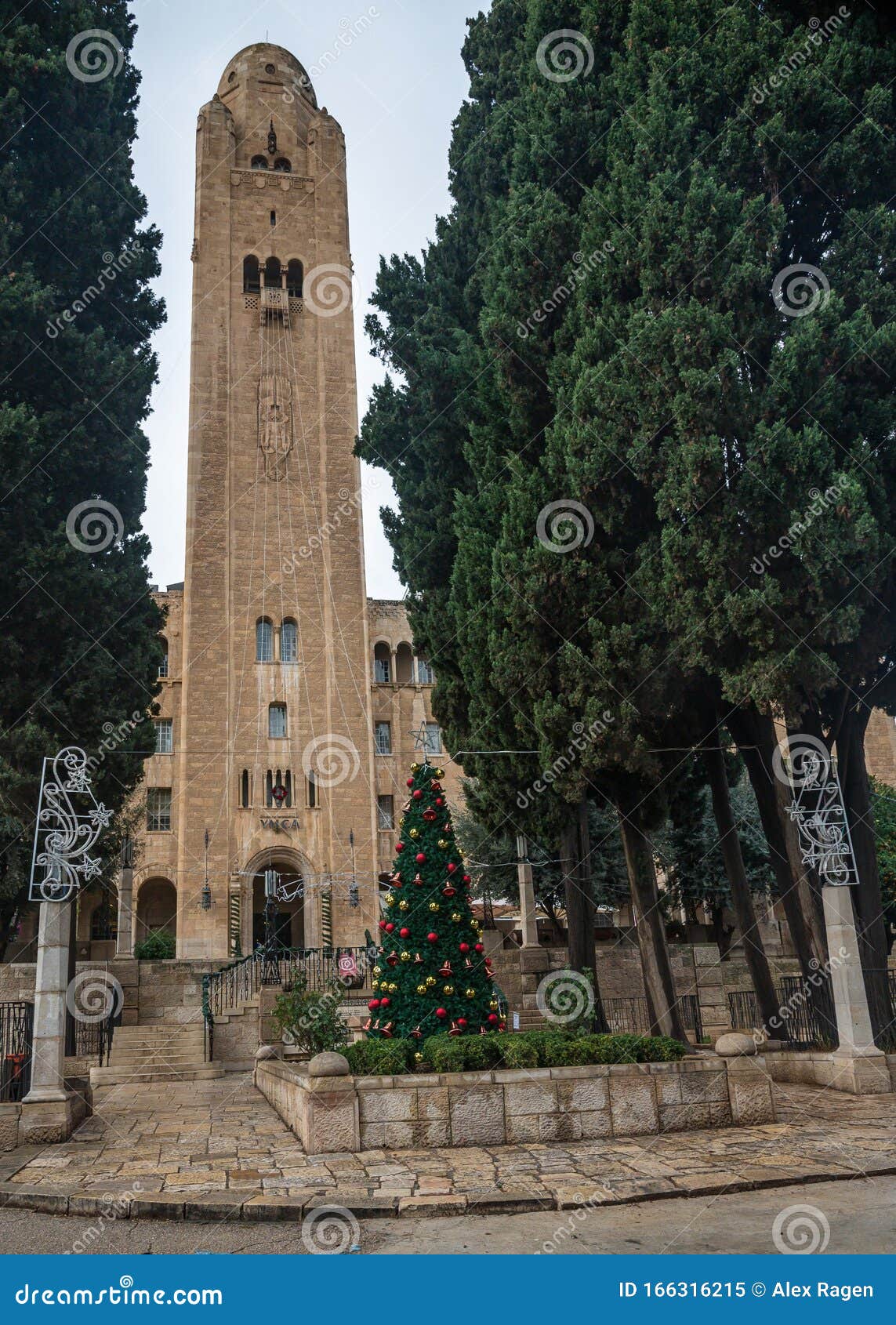 A Christmas Tree in Front of the Jerusalem YMCA Stock Image Image of offering, festivals