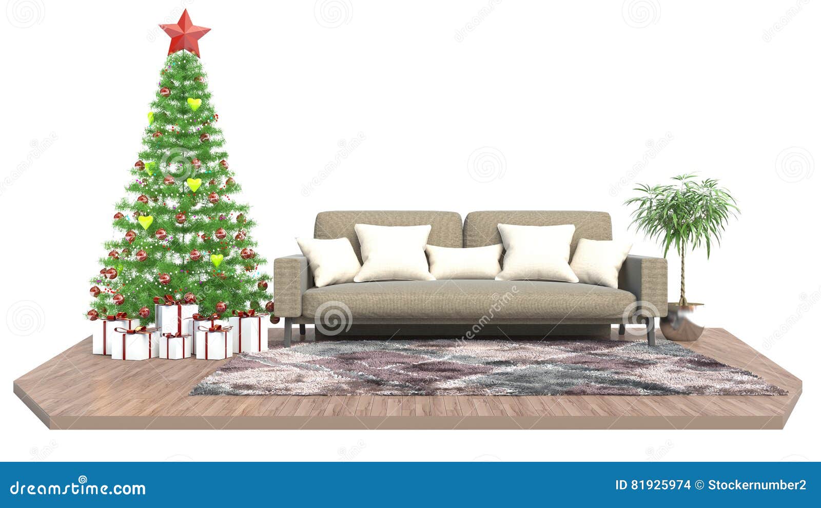 Christmas Tree and Furniture. 3d Illustration Stock Illustration Illustration of home, fairy