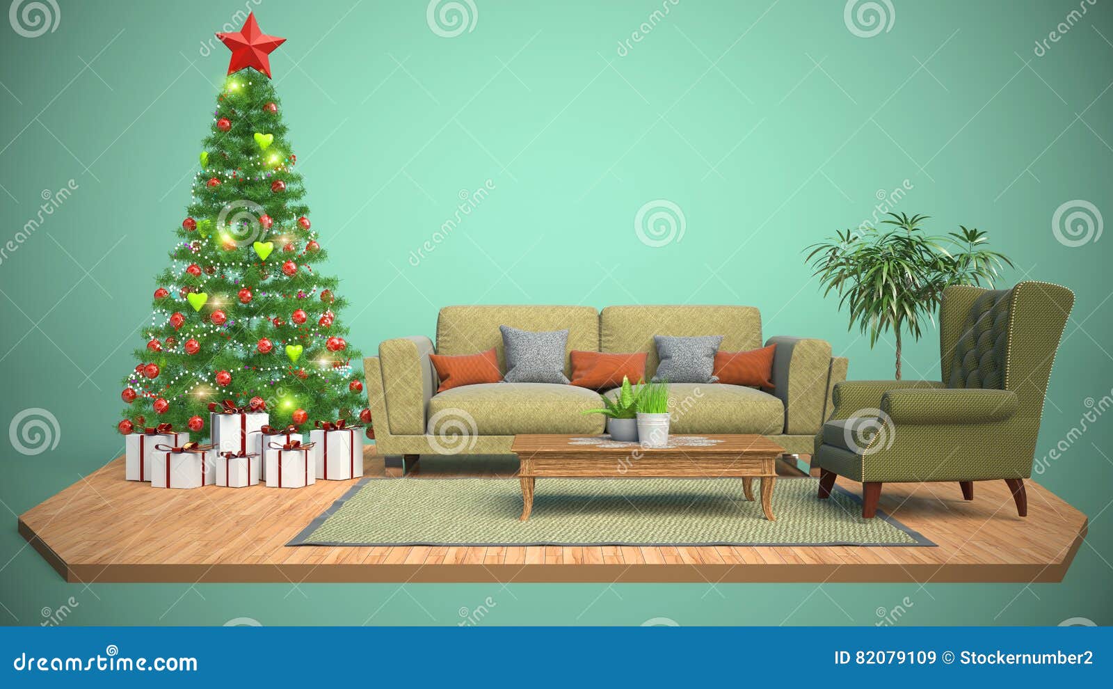 Christmas Tree and Furniture. 3d Illustration Stock Illustration Illustration of lifestyle