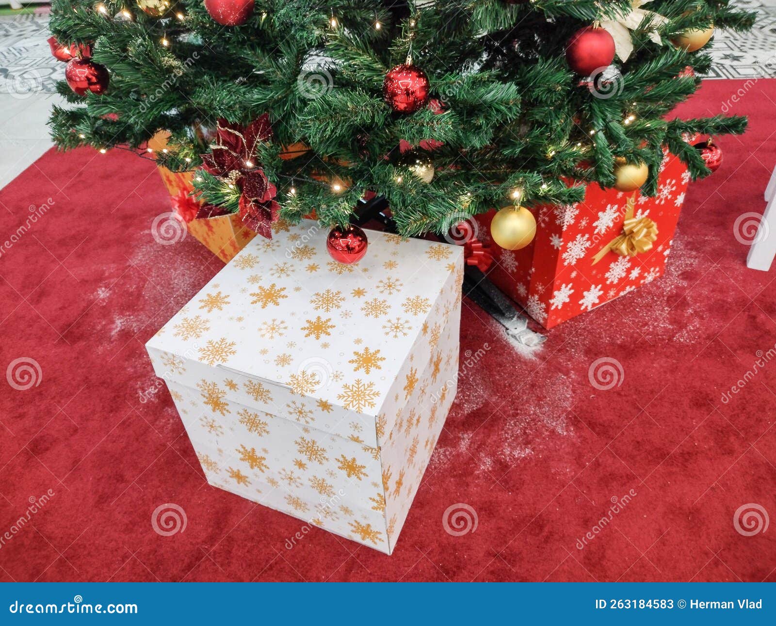 Christmas Tree and Gift Boxes Next To it Stock Image Image of color