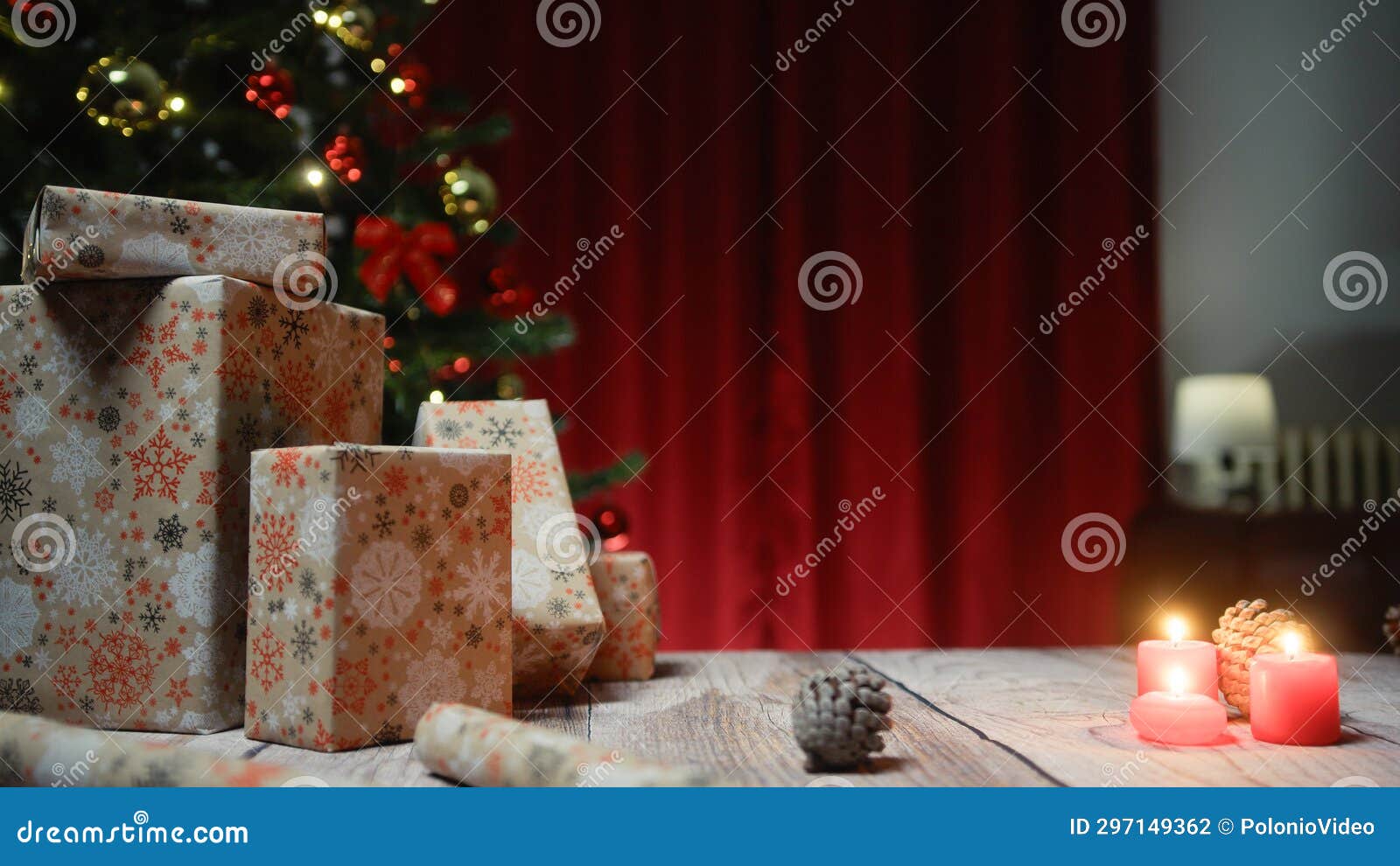 Christmas Tree Gift and Candles Background Stock Photo Image of