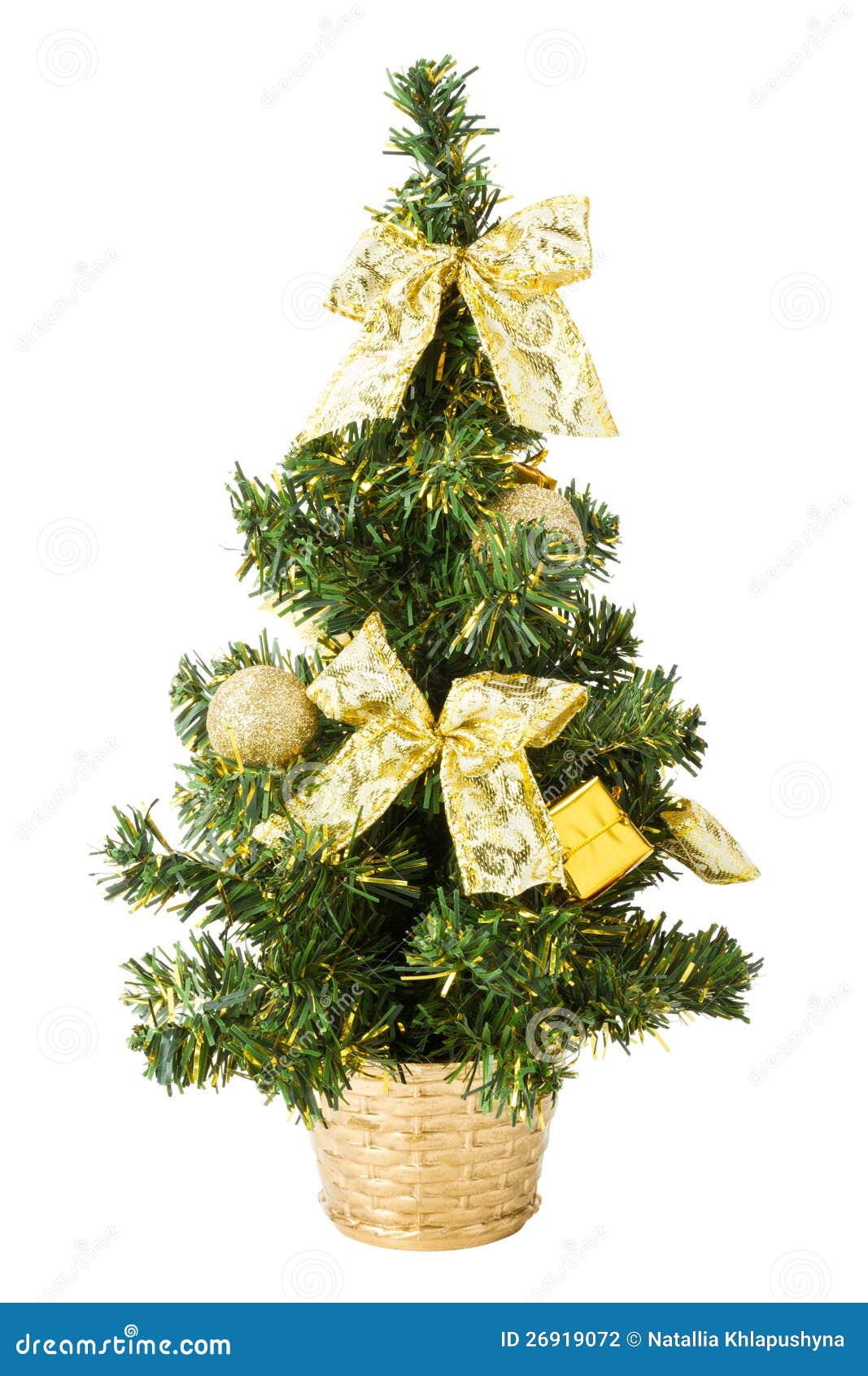 Christmas Tree with Gifts, Bows and Balls on White Stock Photo Image