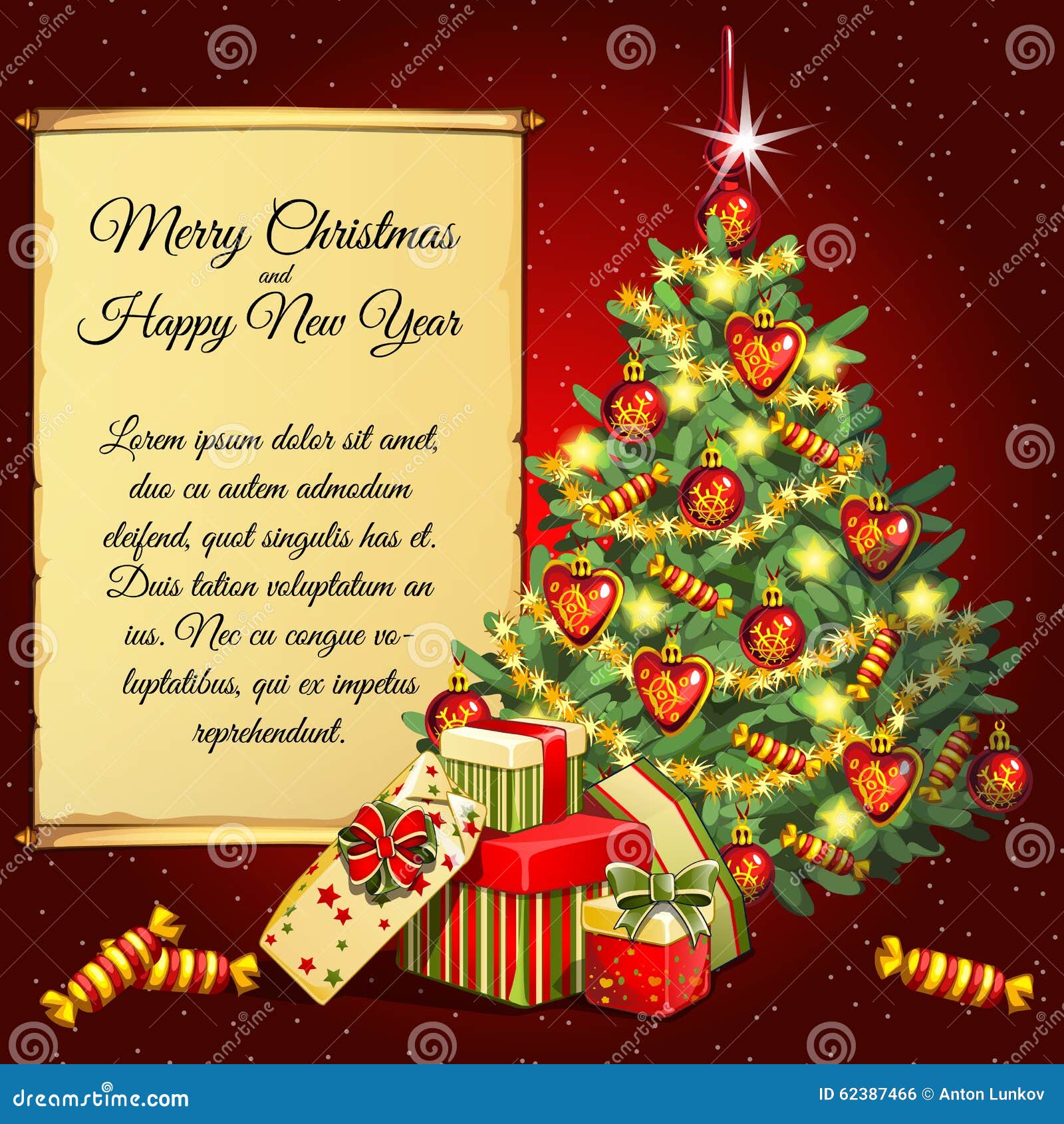 Christmas Tree and Gifts and Scroll for Your Text Stock Vector ...