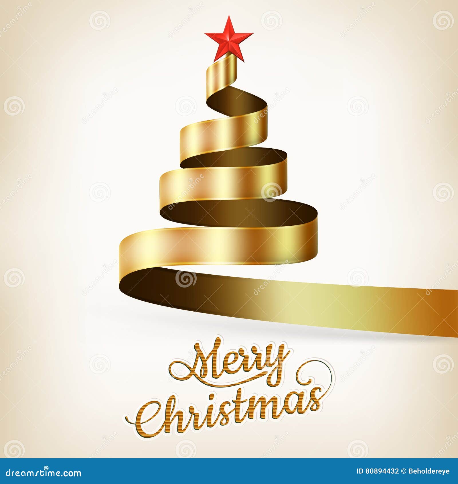 Christmas Tree from Gold Ribbon and Star. EPS 10 Stock Vector