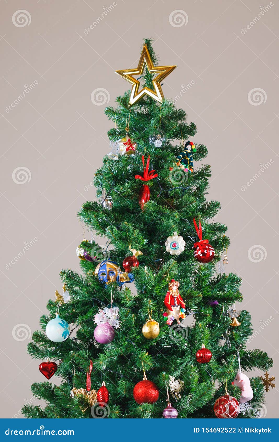 Christmas Tree with Gold Star and Decorations Stock Photo - Image of ...