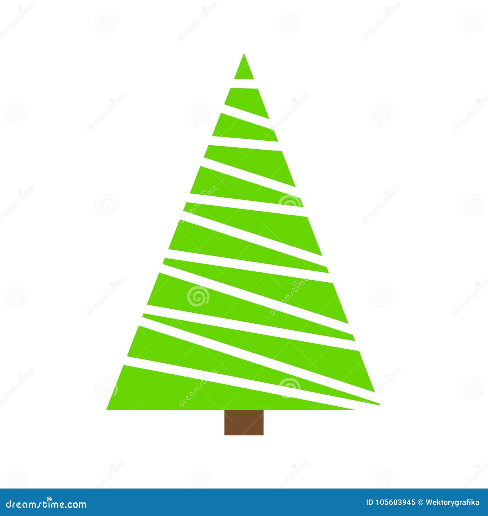 Christmas Tree Green Simple Outline Design Isolated on White Background