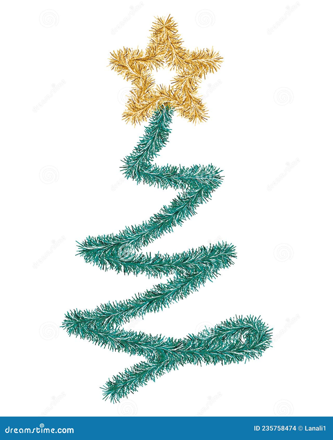 christmas tree. green spruce, decorated with a gold star. a tree made of fluffy tinsel. colored  .