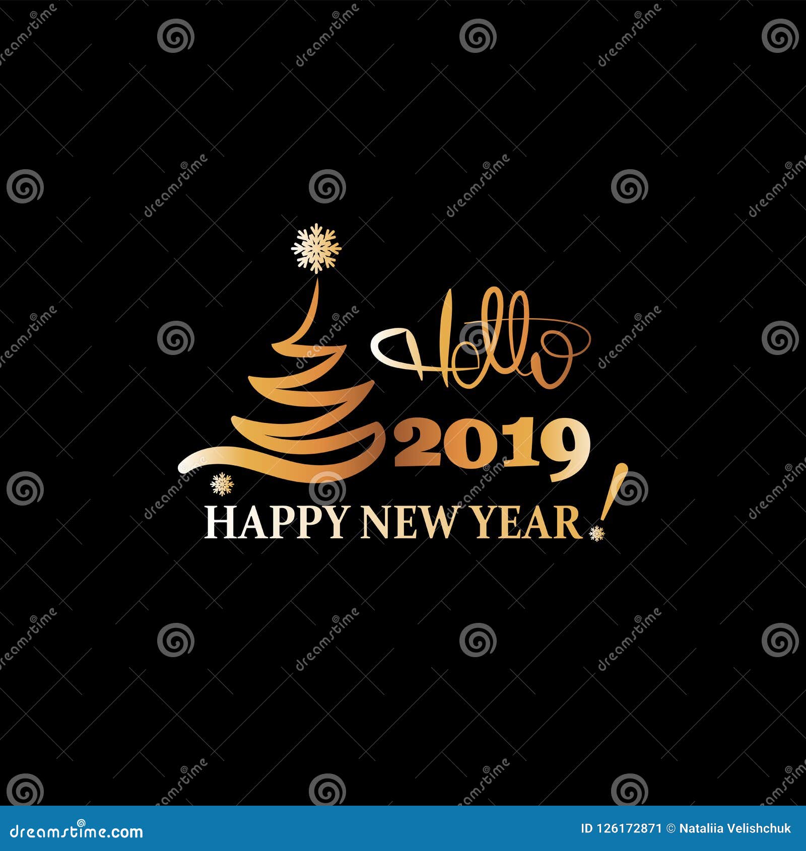 Christmas Tree Hello  2019  HAPPY NEW YEAR Stock Vector 