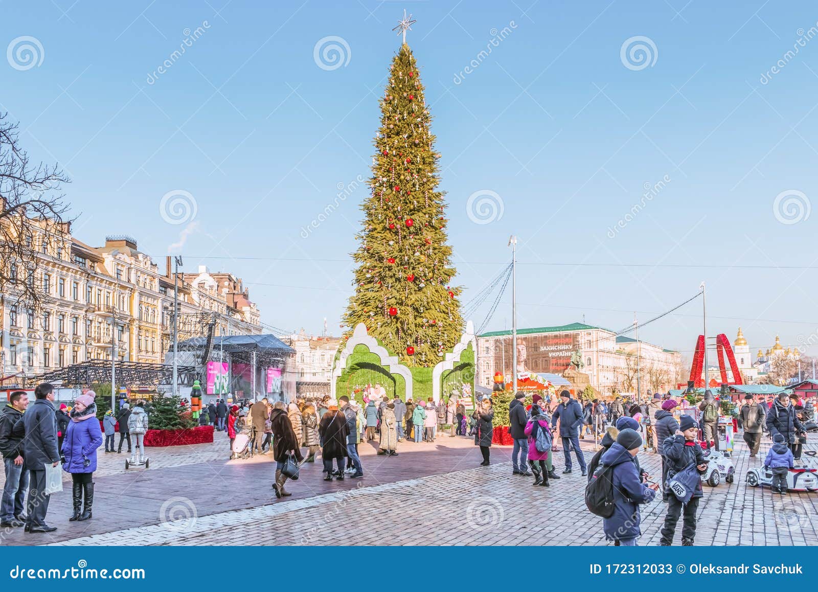 Christmas Tree Installed on Sofia Square. Editorial Stock Photo Image
