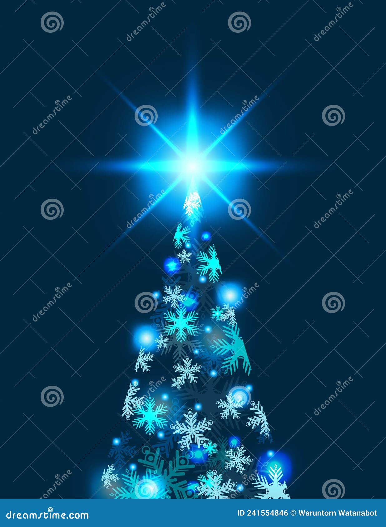 Christmas Tree Blue Light Stars Sparkle Stock Vector Illustration of