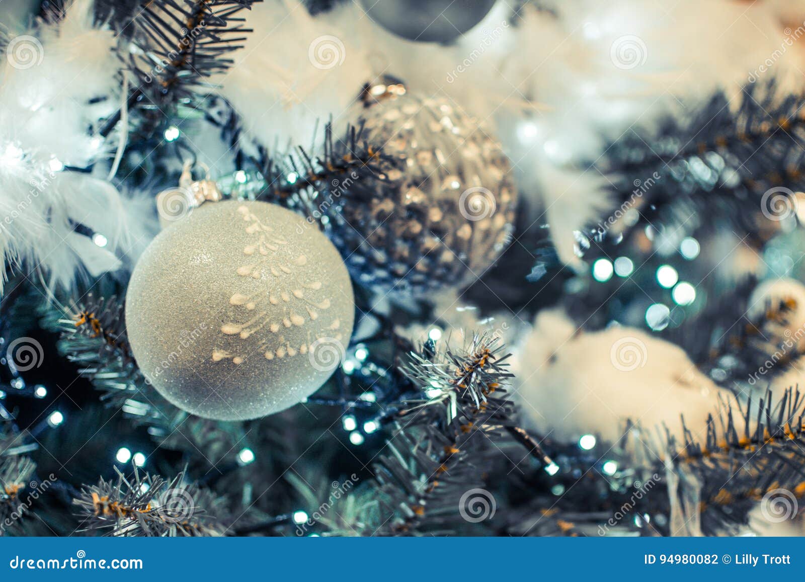 Christmas Tree with Light Green, White and Silver Stock Photo - Image ...