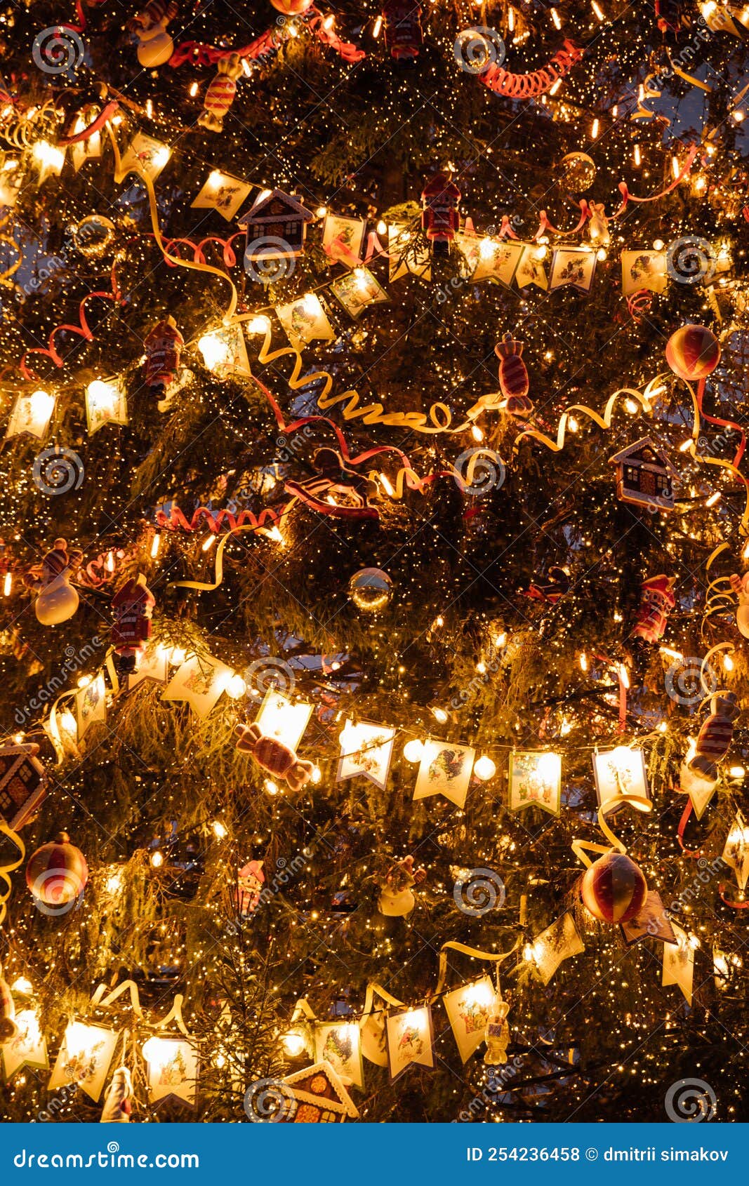 Christmas Tree with Lights of Garland for the New Year Stock Photo Image of gift, holiday