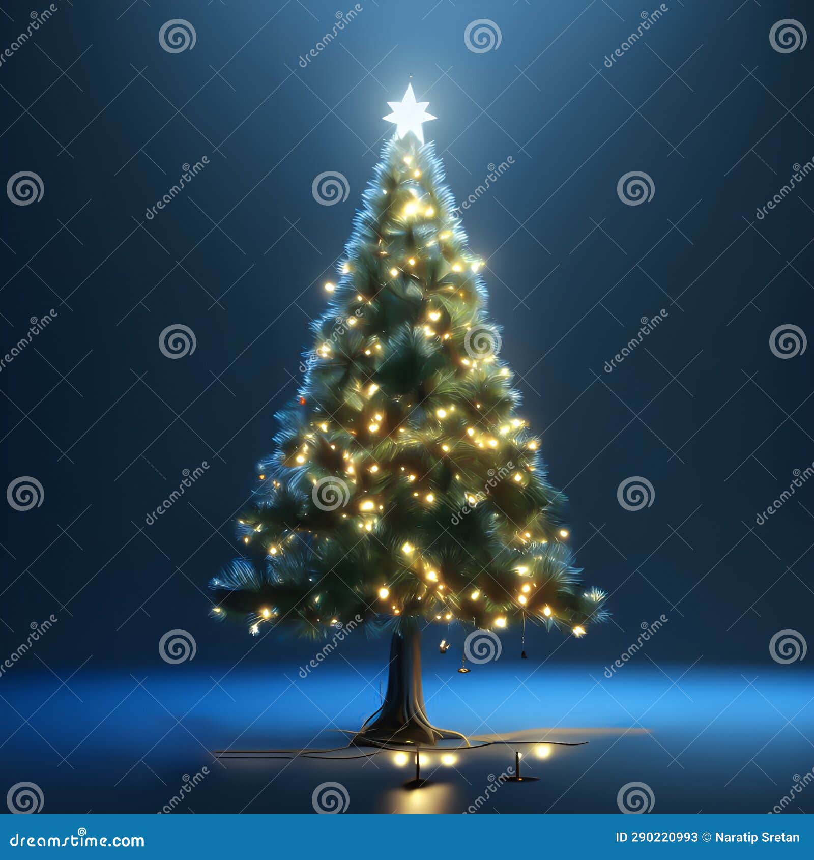 Christmas Tree and Lights in the Night. 3d Illustration Stock Image