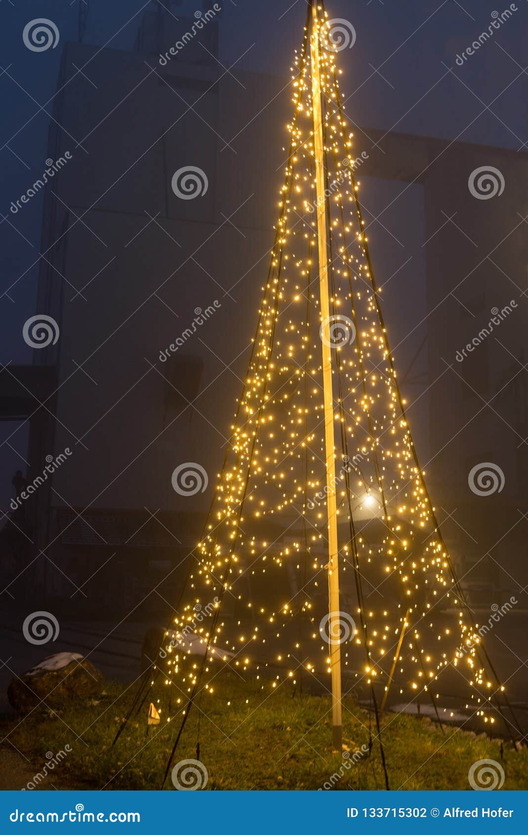 Christmas Tree Lights Outside Decoration Stock Photo Image of