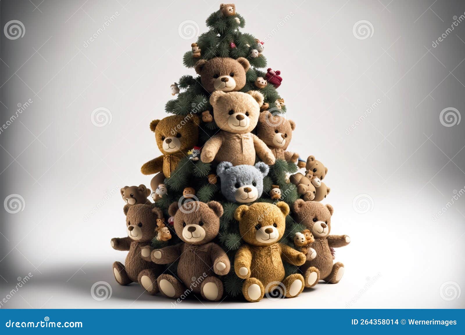 Christmas Tree with Lots of Teddy Bears Stock Illustration