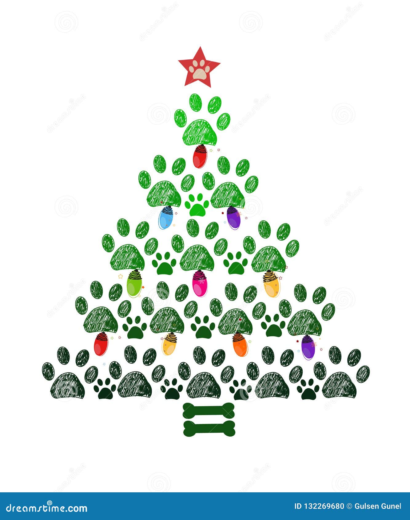 Download Christmas Tree Made Of Bone And Paw Prints. New Year ...