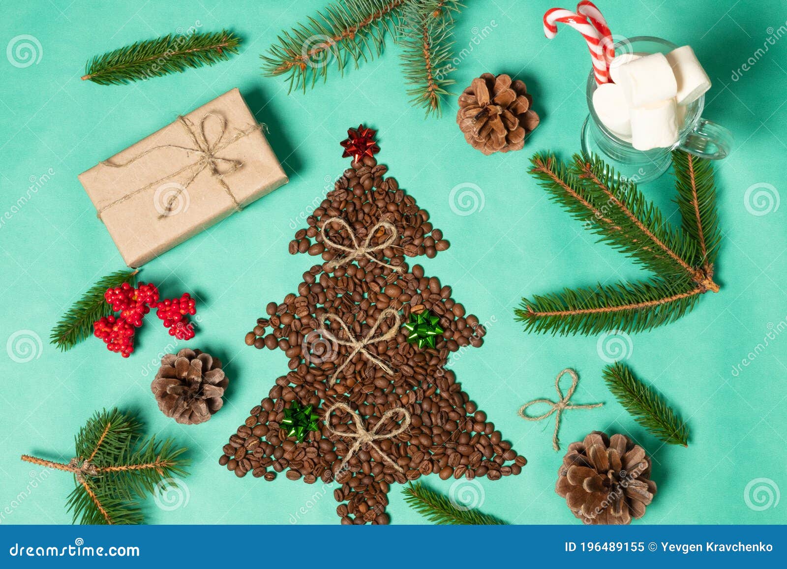 Christmas Composition with Food and Drink. Christmas Tree Made from