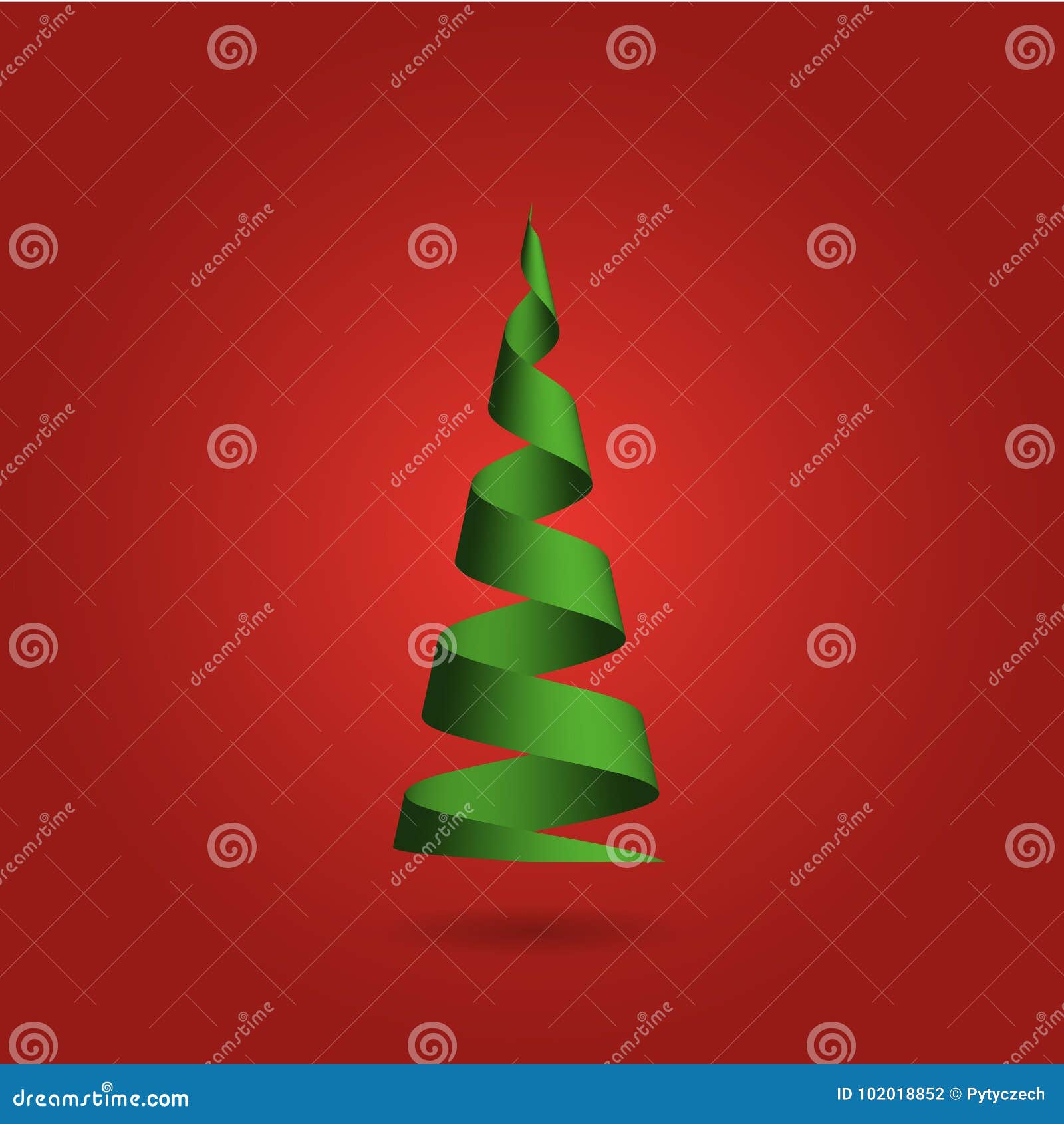 Christmas Tree Made of Green Ribbon on Red Background. Modern Design 3D Vector Illustration