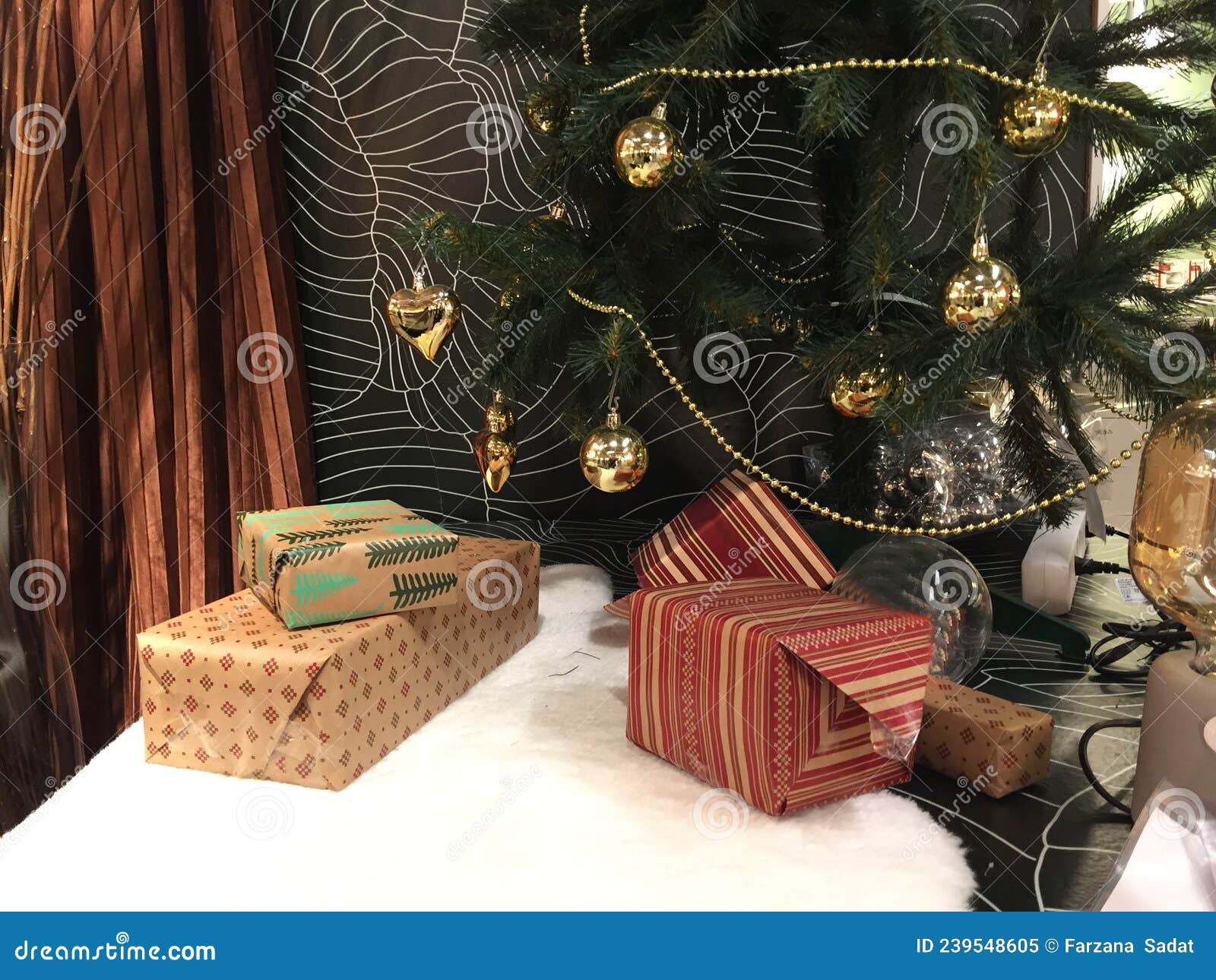 Christmas Tree with Ornaments and Gifts Stock Image Image of year