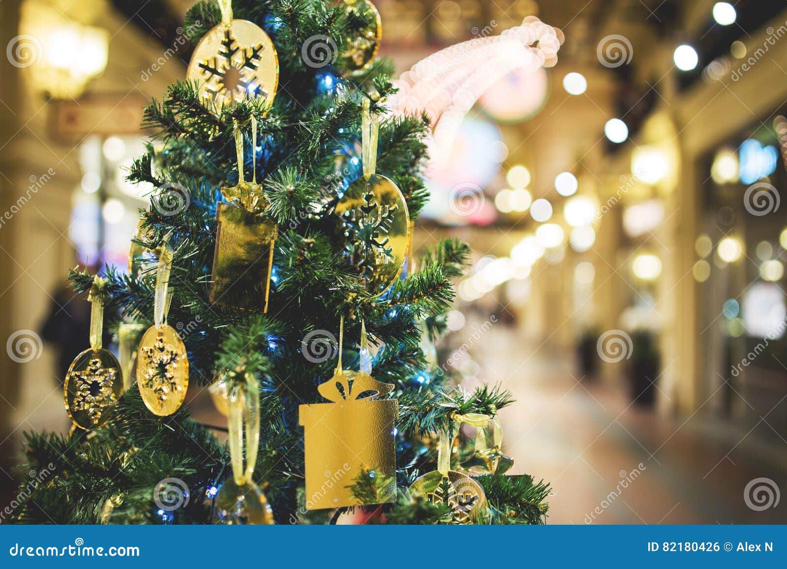 Christmas Tree with Ornaments Stands Stock Photo - Image of ball ...