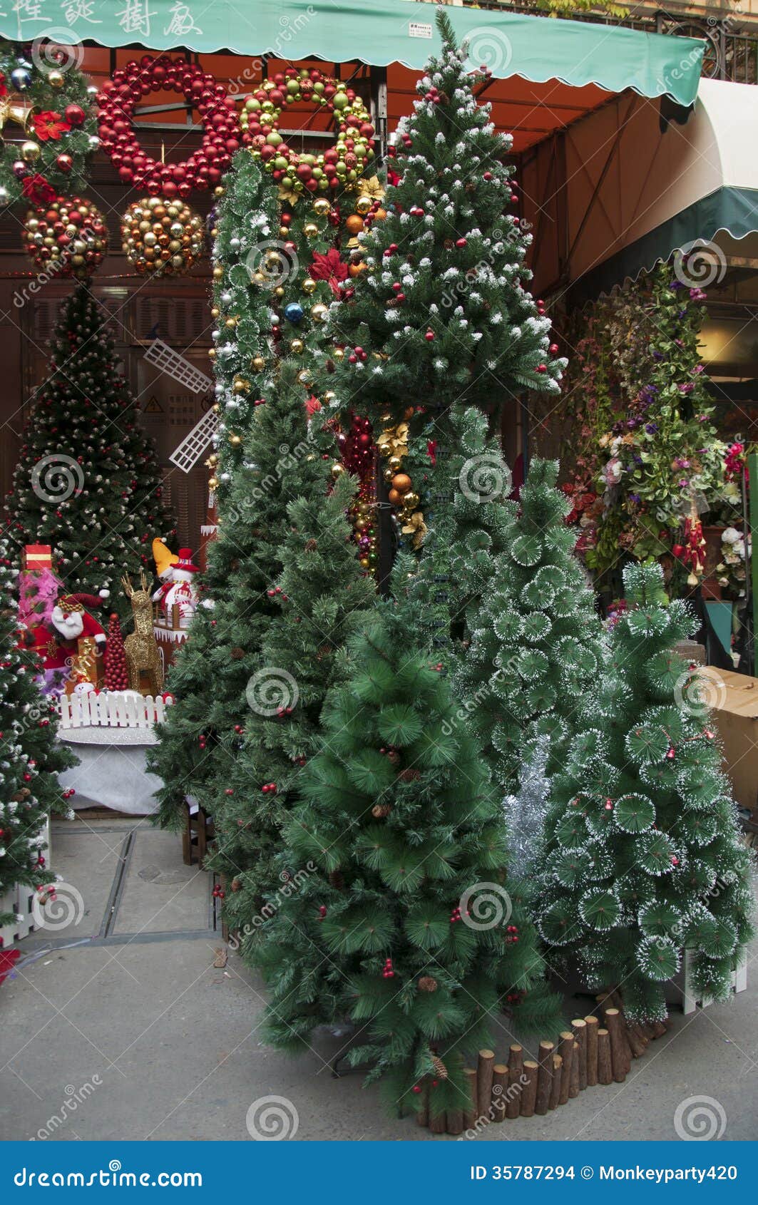 Christmas Tree Outside the Store Stock Photo Image of reindeer