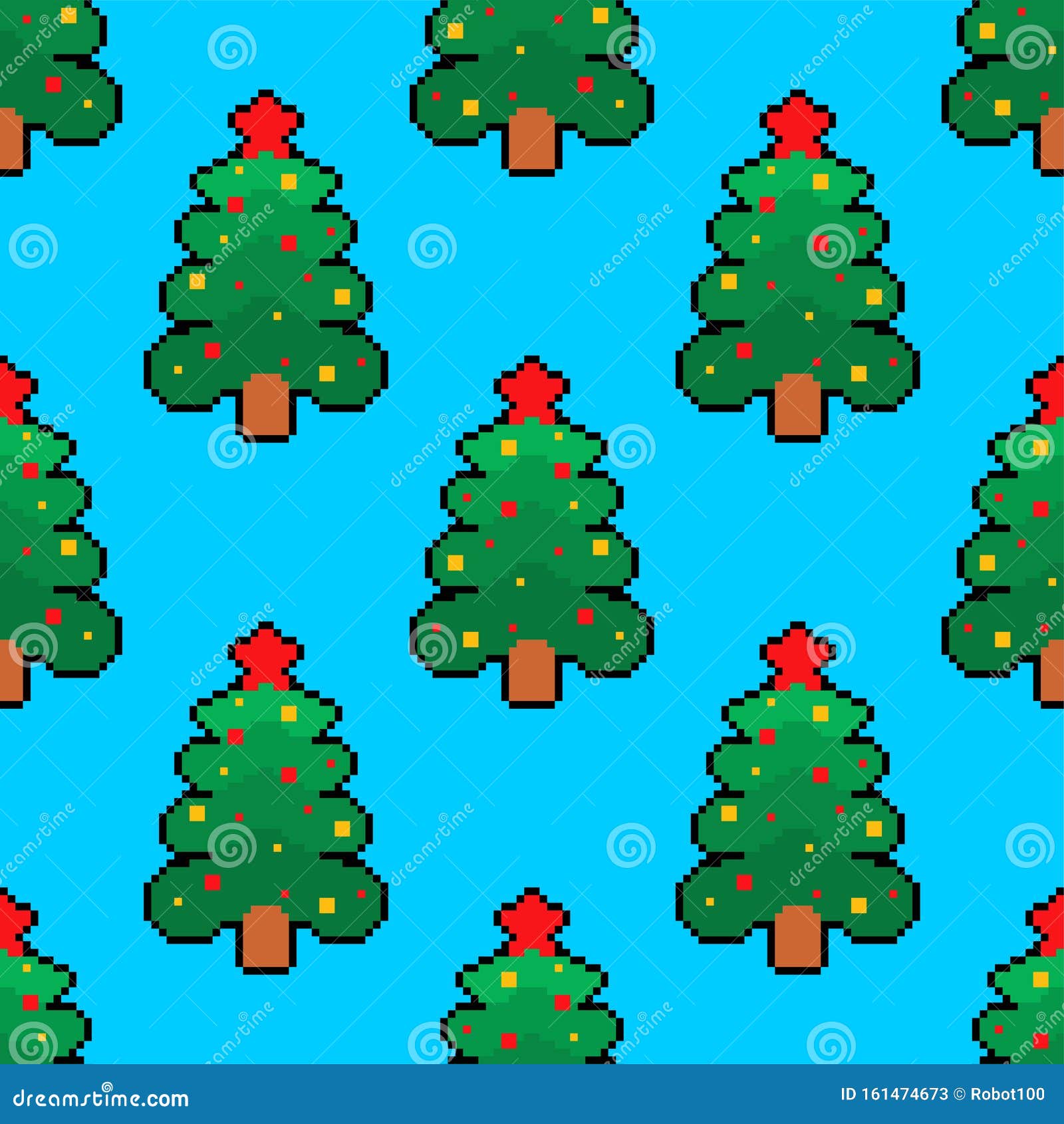 Christmas Tree Pixel Art Pattern Seamless. Spruce 8 Bit