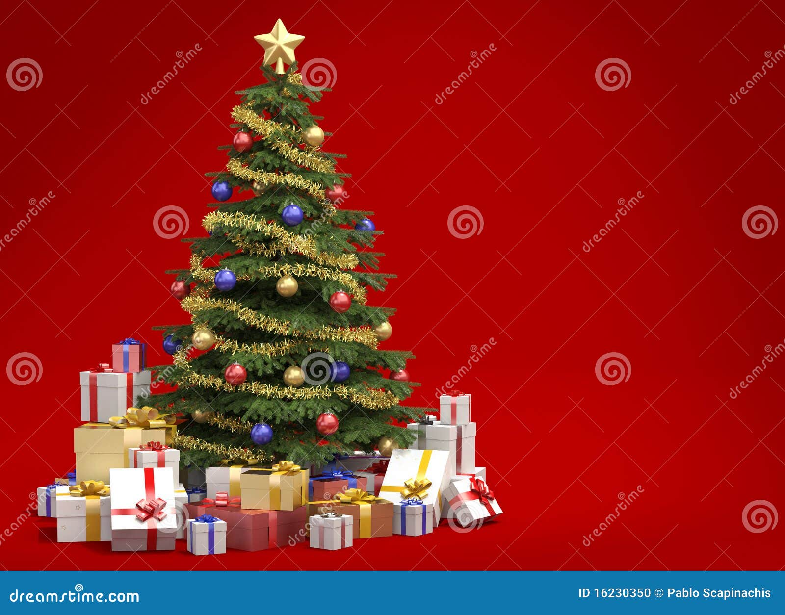 Christmas Tree on Red Background Stock Illustration Illustration of
