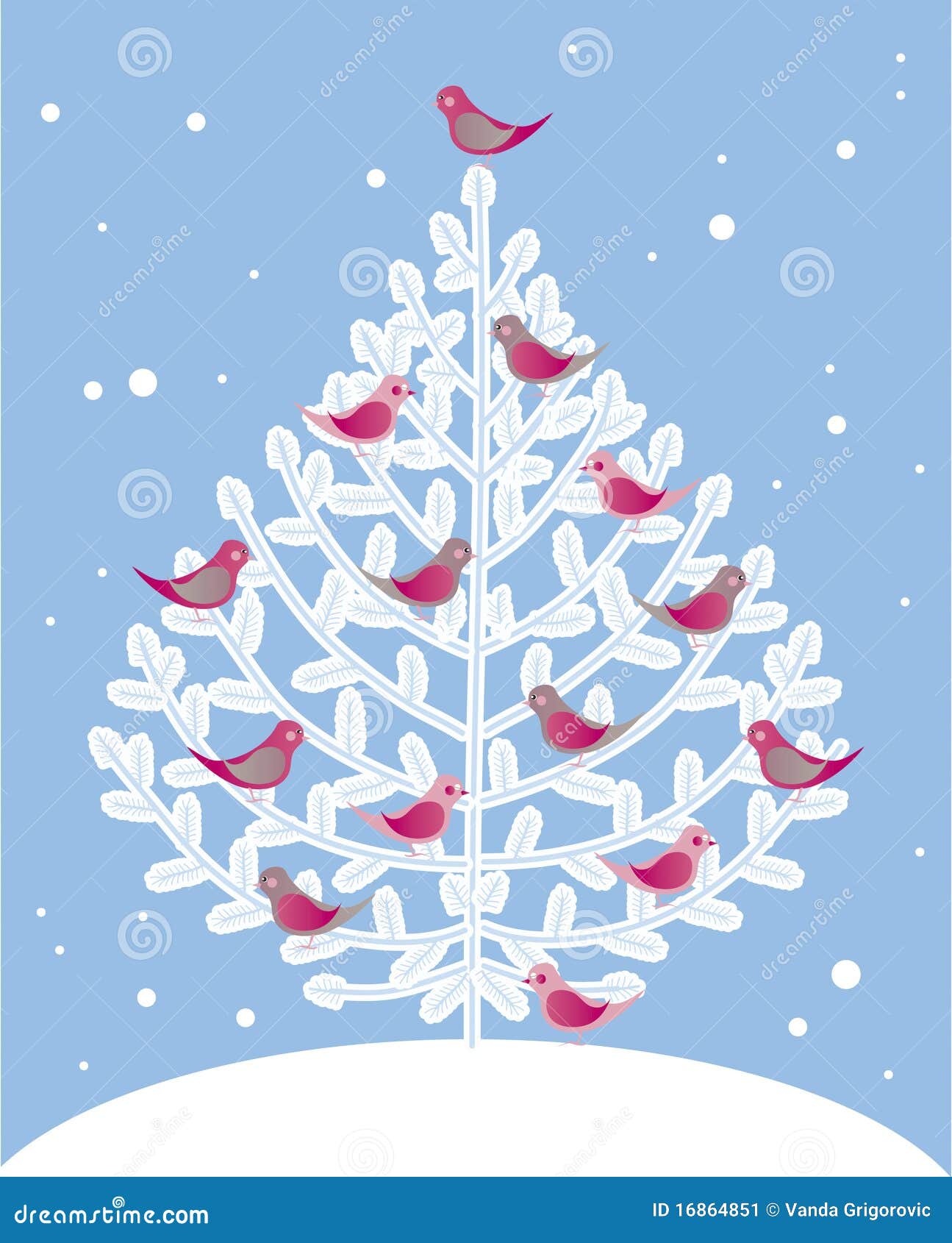 Christmas Tree and Red Birds Stock Vector Illustration of winter