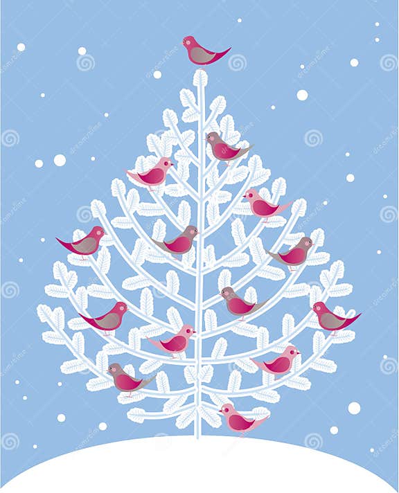 Christmas Tree and Red Birds Stock Vector Illustration of winter