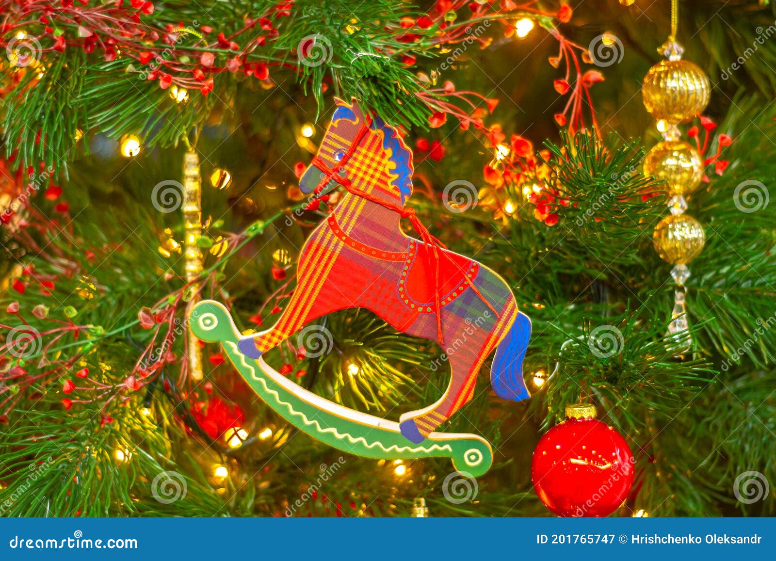 Christmas Tree with Red Garlands Stock Image Image of bright, city