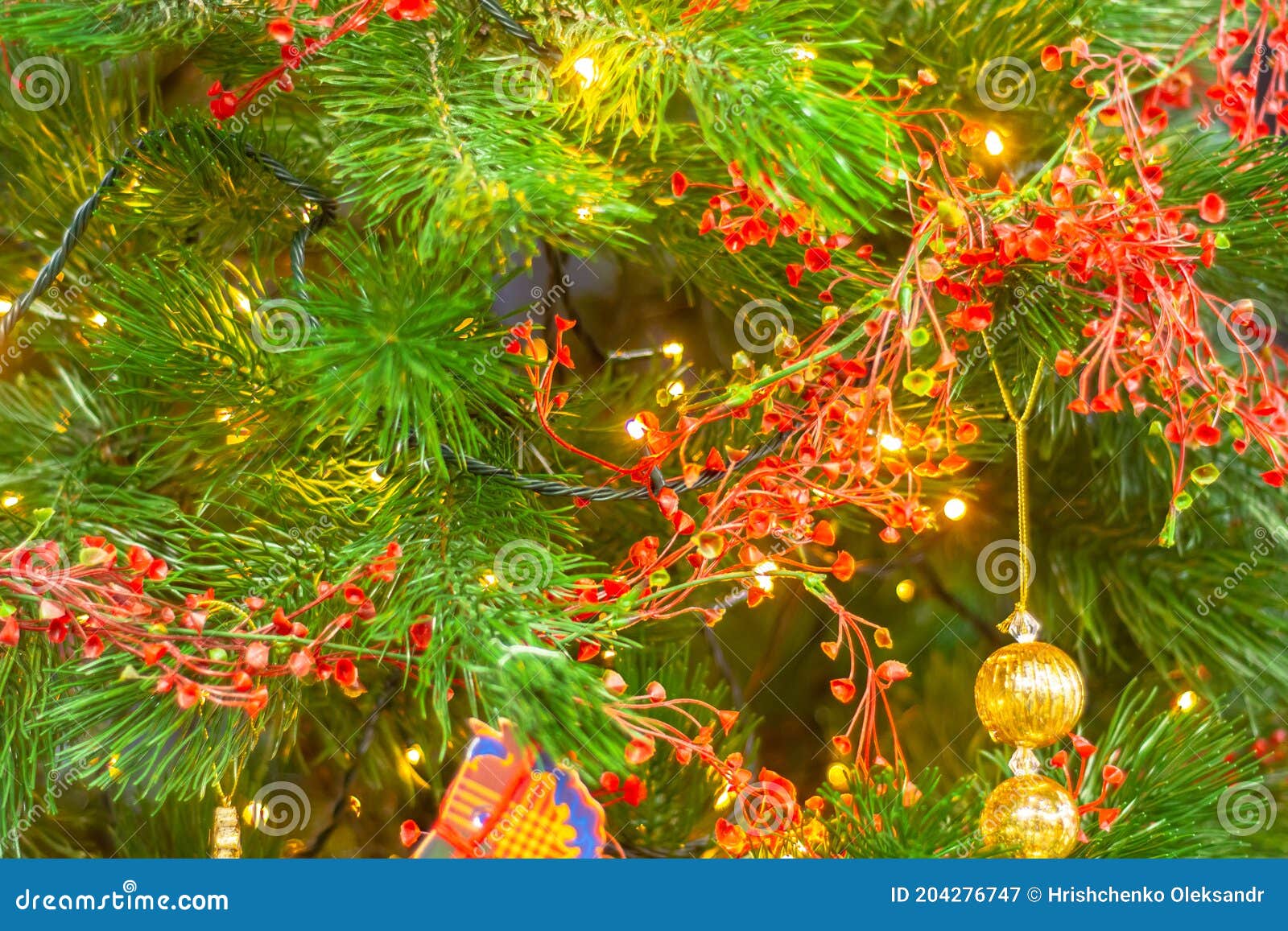 Christmas Tree with Red Garlands Stock Image Image of house, holiday