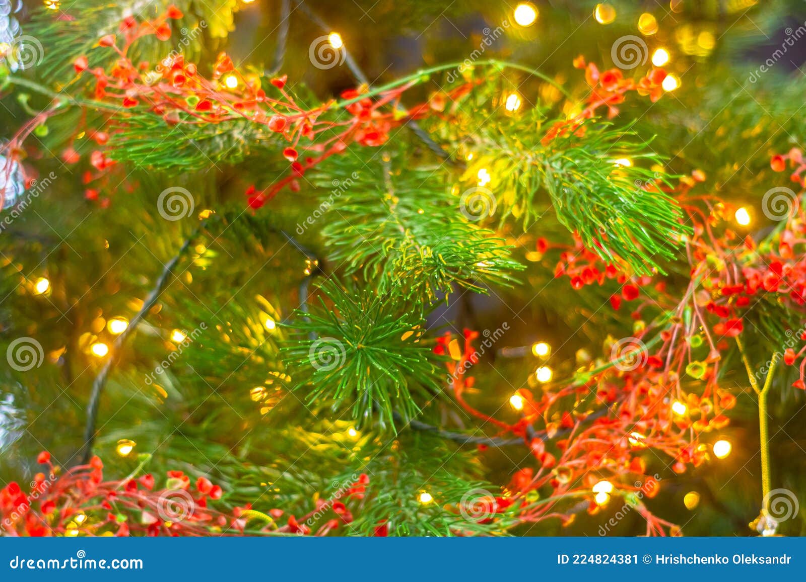 Christmas Tree with Red Garlands Stock Image Image of design, gold