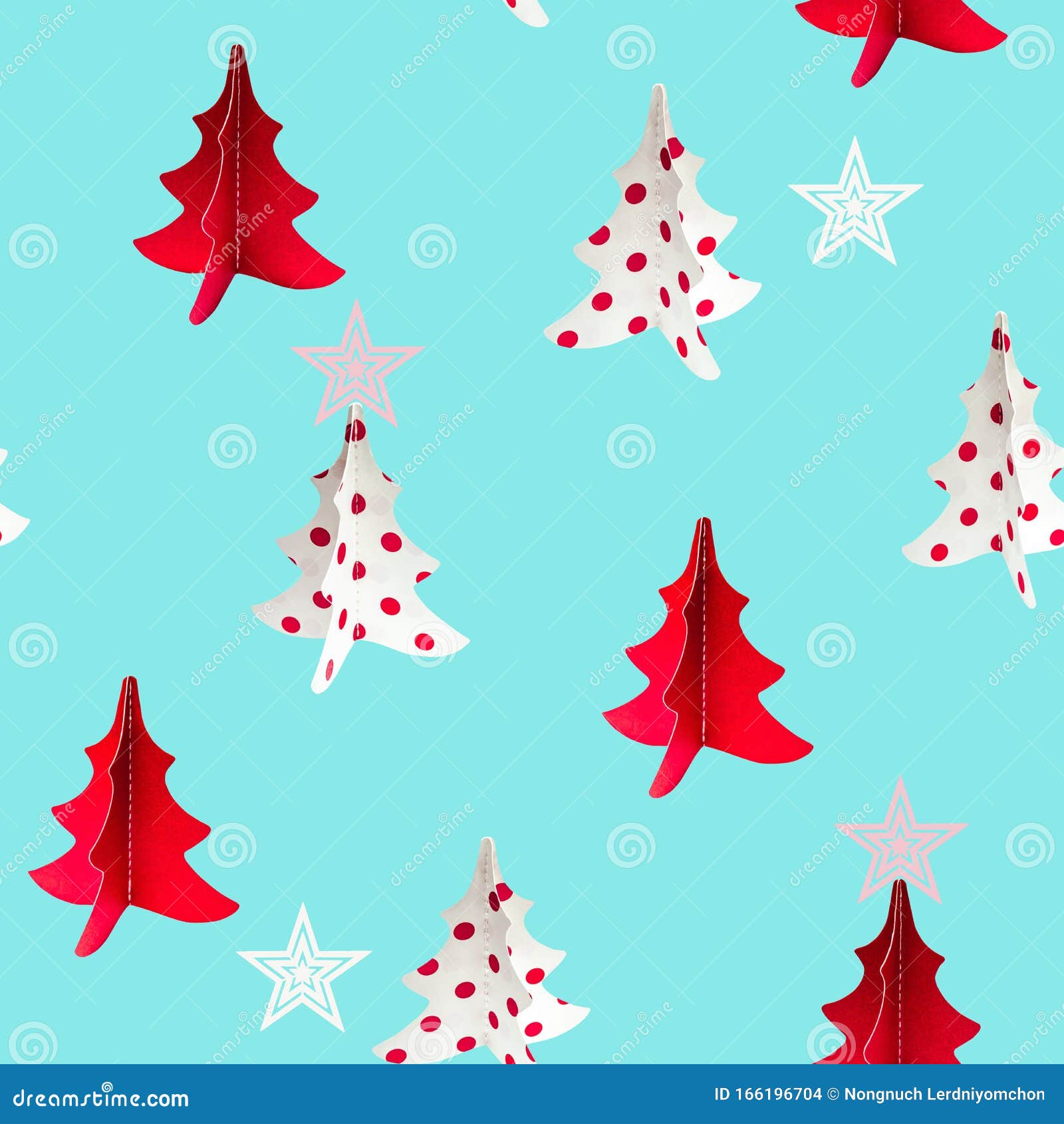 Christmas Tree Red,maroon,white with Red Dot and Star Seamless Pattern