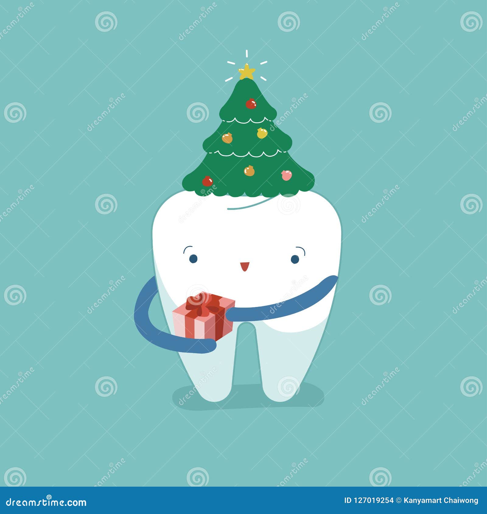 christmas tree`s hat on tooth, christmas festival of dental
