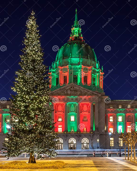 Christmas Tree at San Francisco City Hall Stock Photo Image of