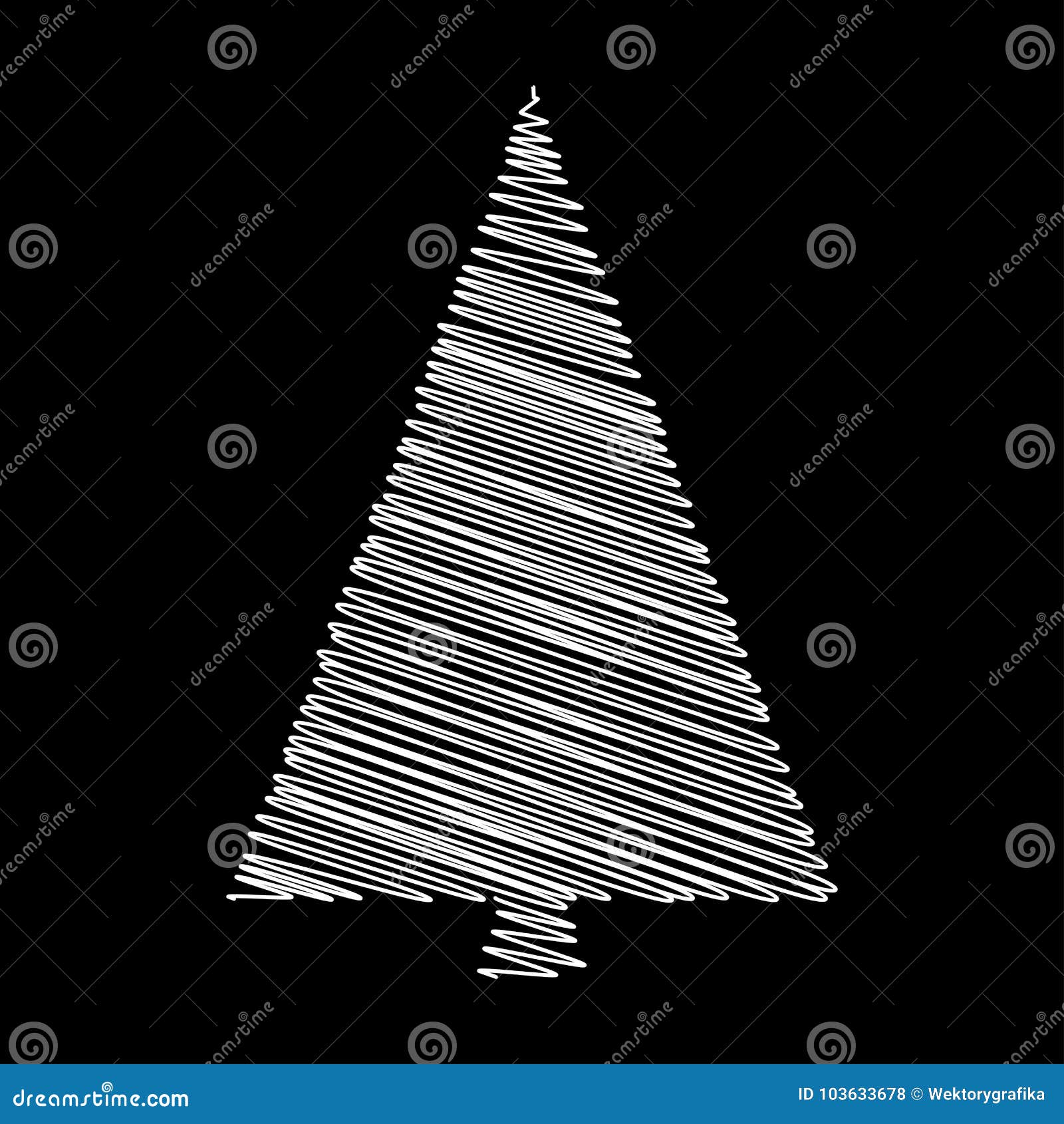 Christmas Tree Scribble Vectordesign Isolated on Black Background Stock ...
