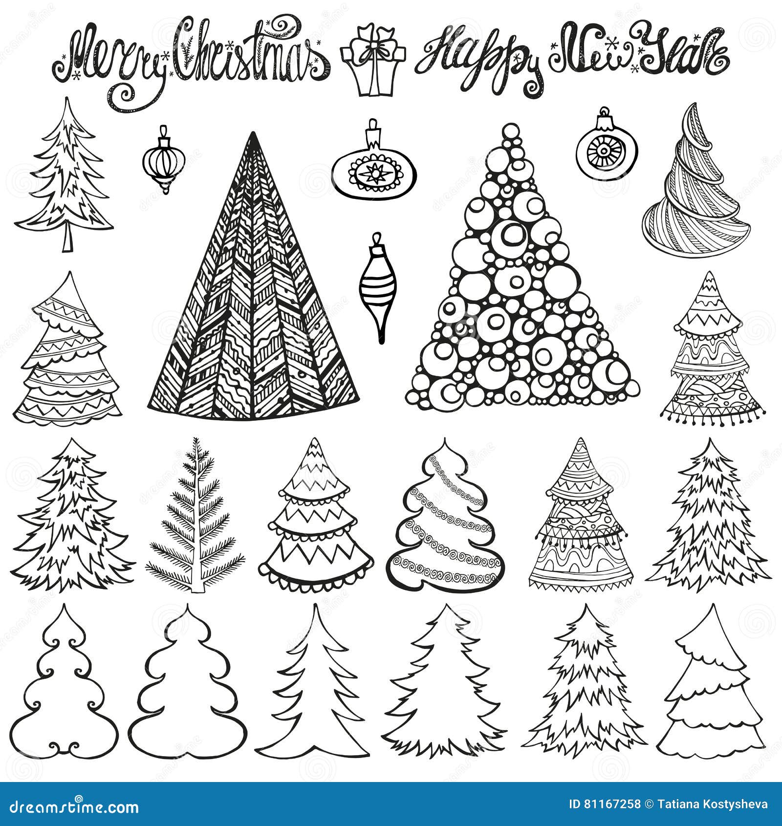 Download Christmas Tree Set.Balls,lettering.Black Stock Vector ...