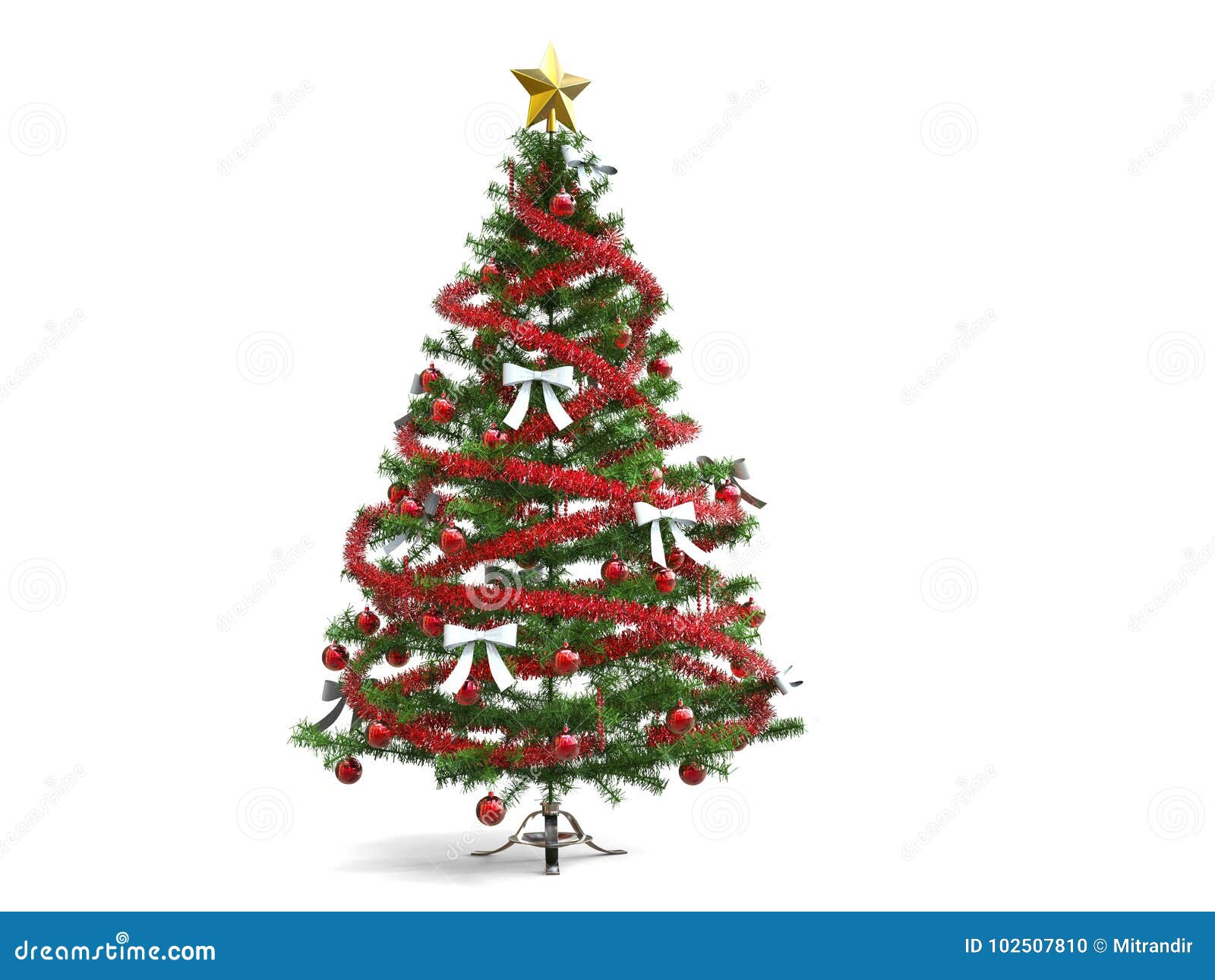 Download Christmas Tree With Shiny Red Tinsels And White Ribbons Stock Illustration Illustration of traditional