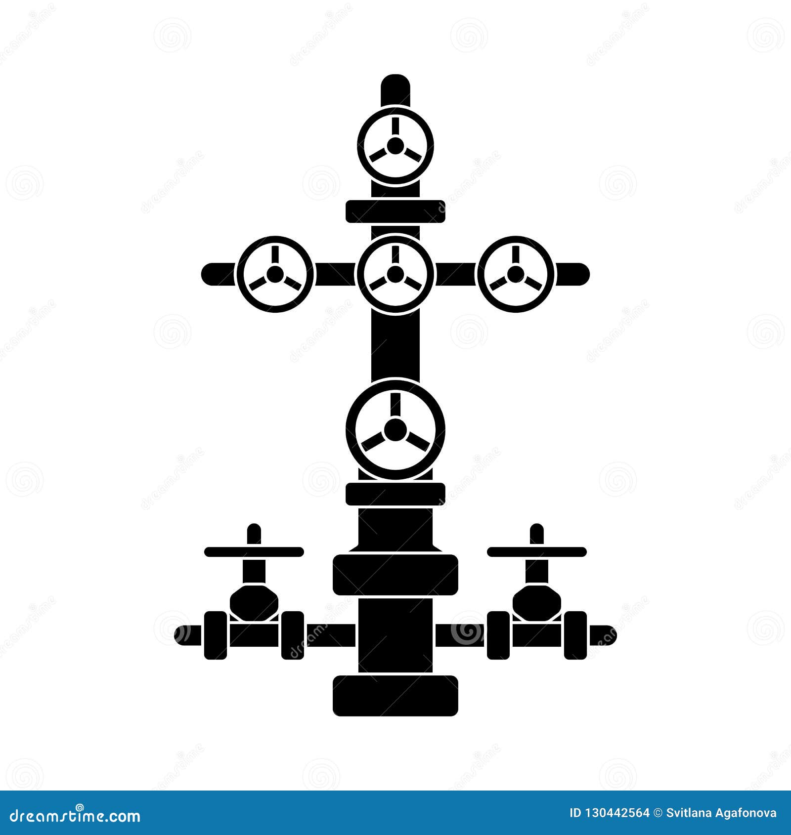 Christmas Tree Sign for Oil and Gas Wells; Black Flat Vector Wellhead